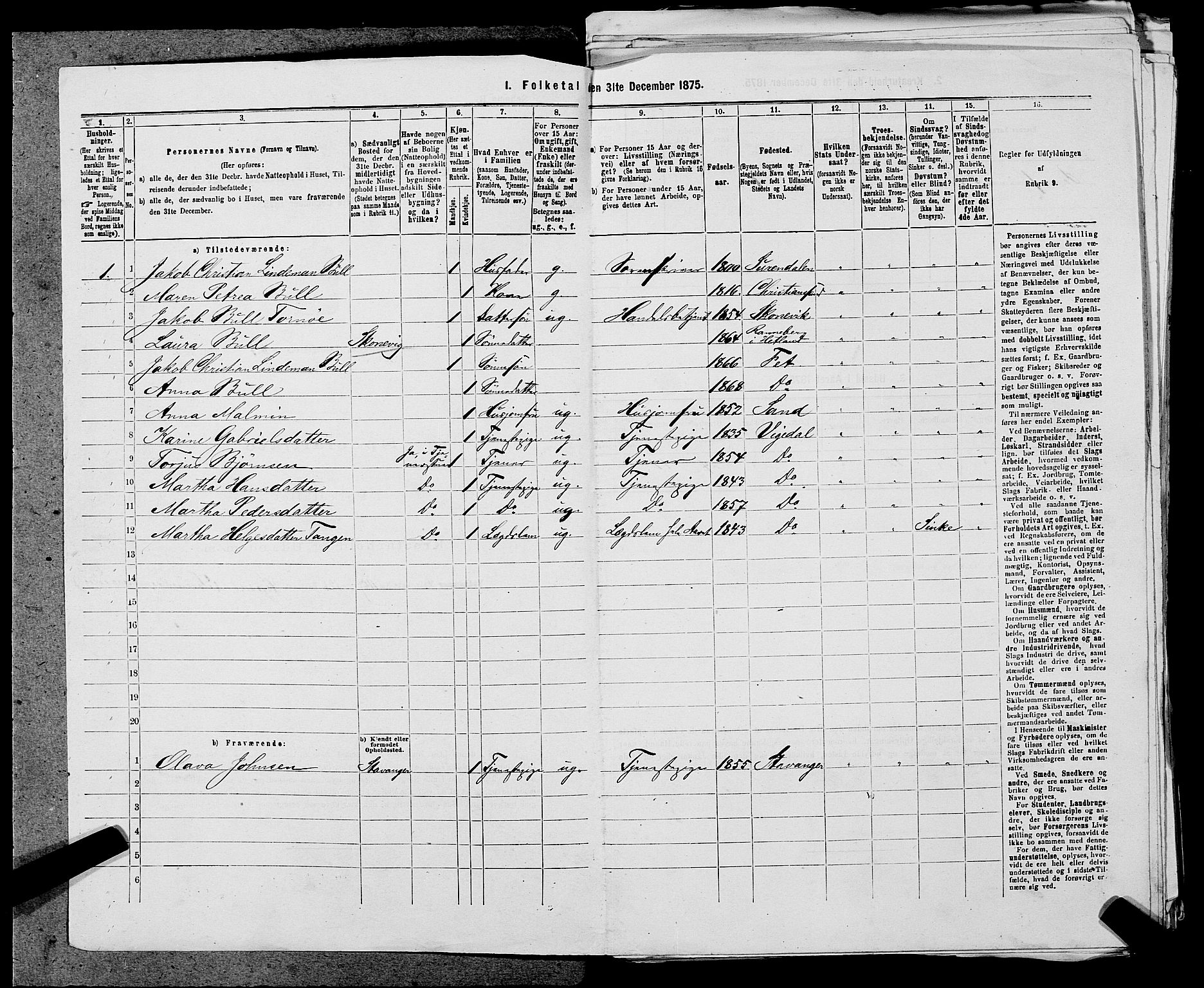 SAST, 1875 census for 1157P Vikedal, 1875, p. 535