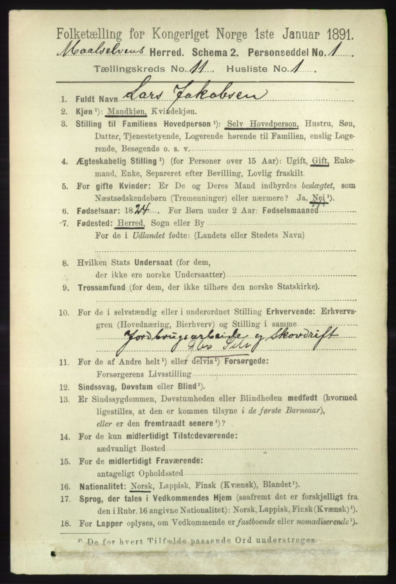 RA, 1891 census for 1924 Målselv, 1891, p. 3265