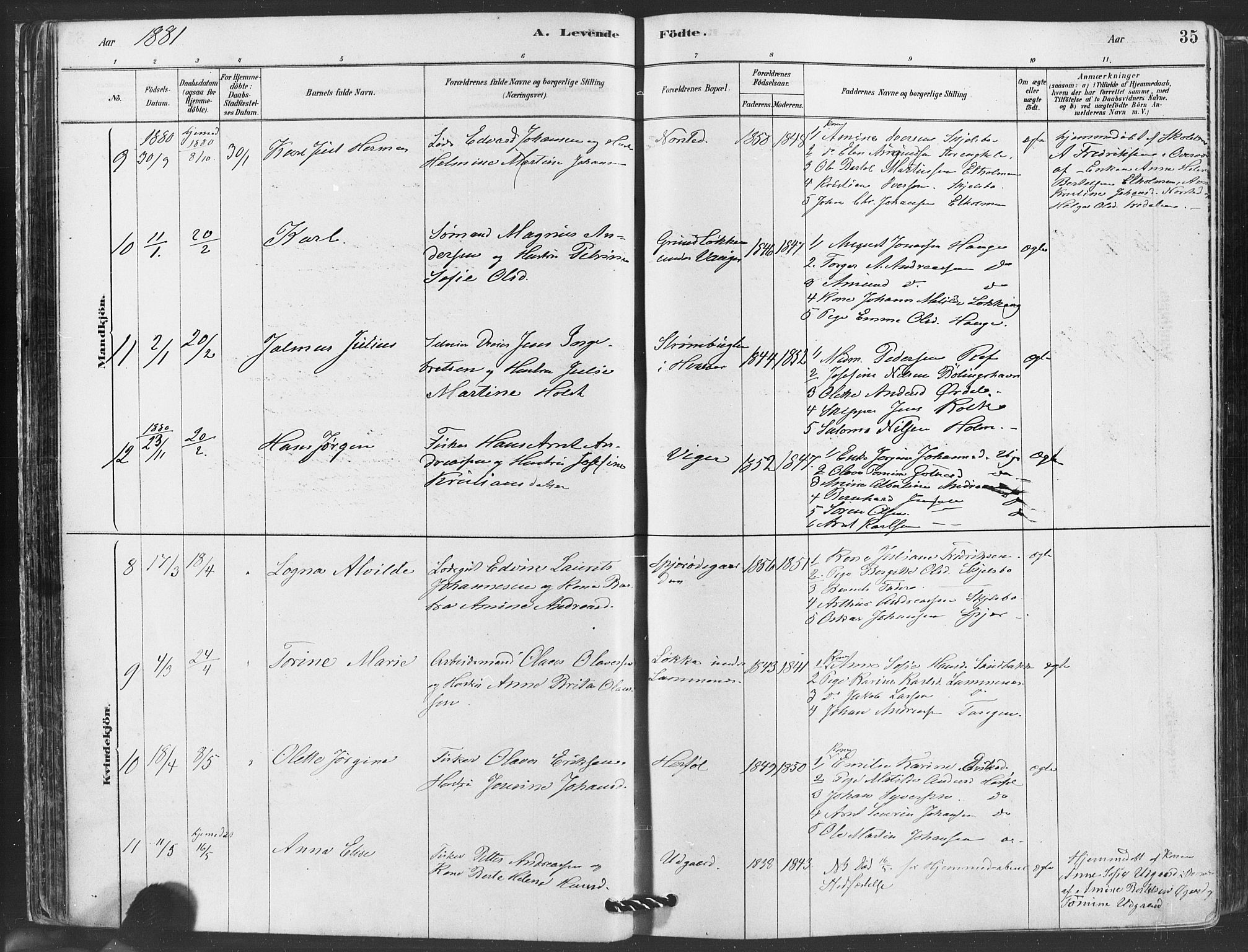 Hvaler prestekontor Kirkebøker, AV/SAO-A-2001/F/Fa/L0008: Parish register (official) no. I 8, 1878-1895, p. 35