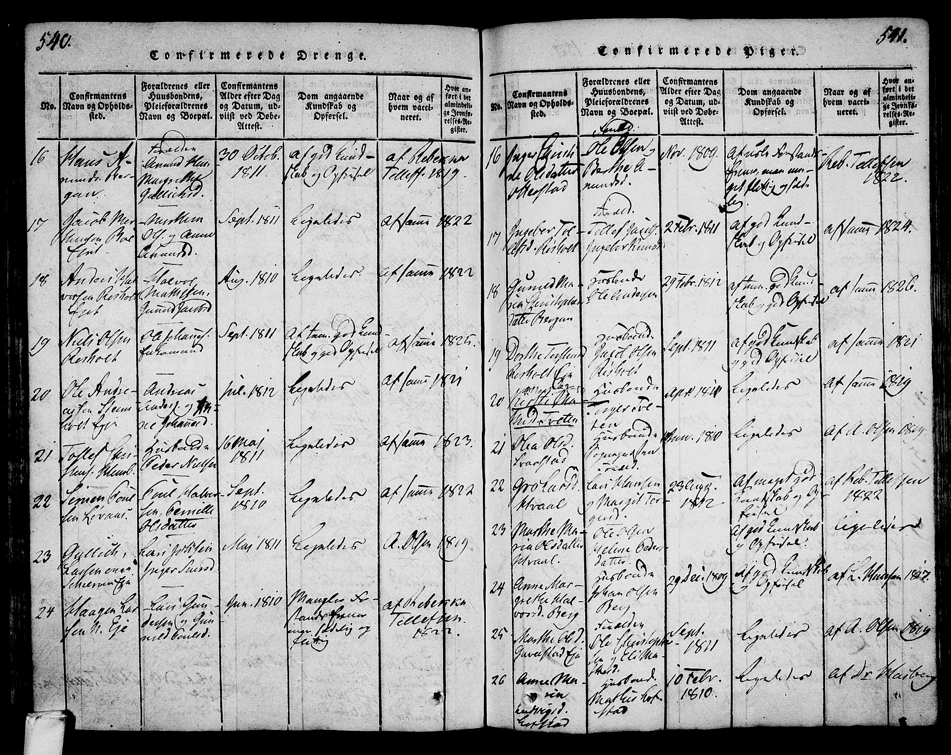 Lardal kirkebøker, AV/SAKO-A-350/F/Fa/L0005: Parish register (official) no. I 5, 1814-1835, p. 540-541