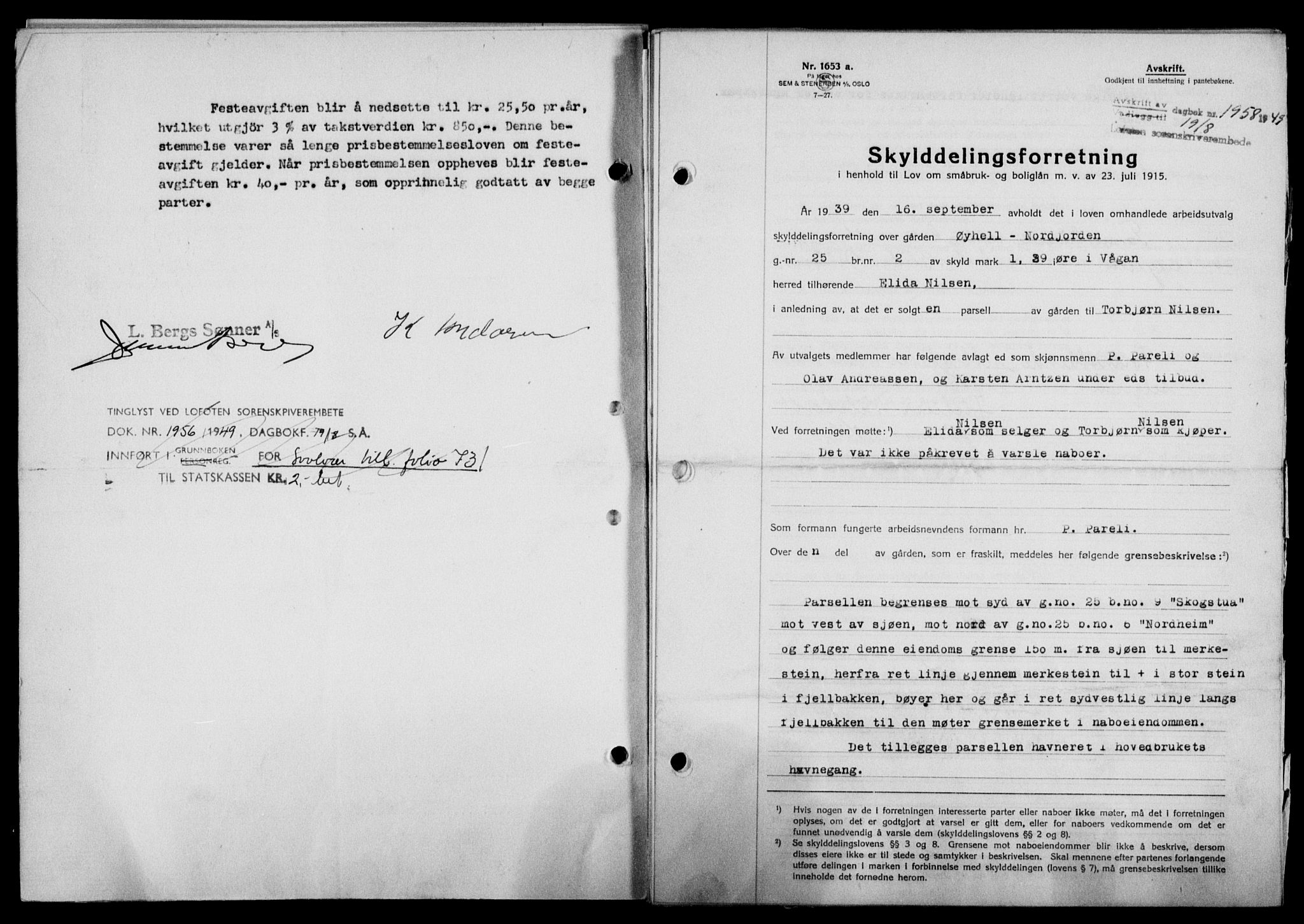 Lofoten sorenskriveri, SAT/A-0017/1/2/2C/L0021a: Mortgage book no. 21a, 1949-1949, Diary no: : 1958/1949
