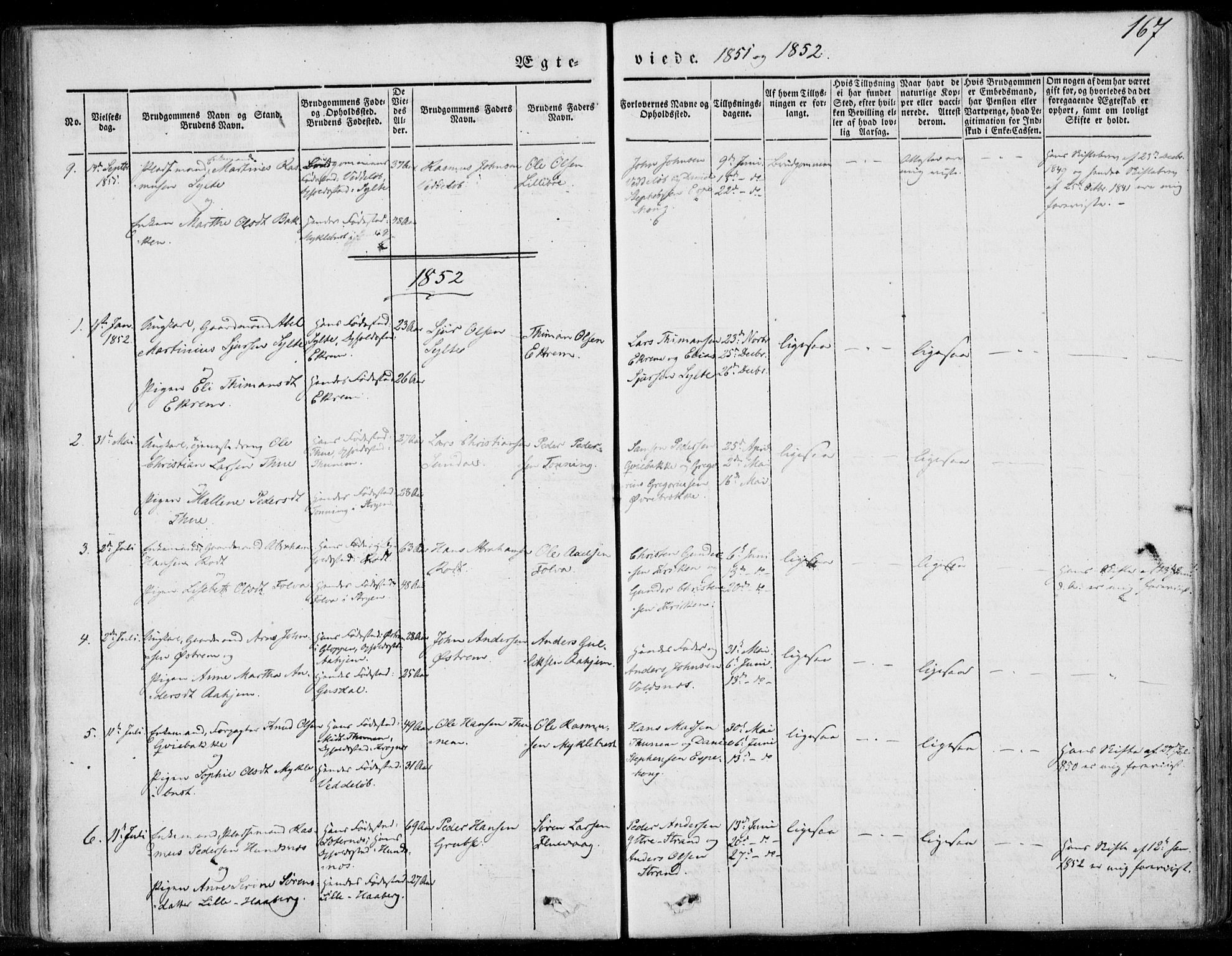 Ministerialprotokoller, klokkerbøker og fødselsregistre - Møre og Romsdal, SAT/A-1454/501/L0006: Parish register (official) no. 501A06, 1844-1868, p. 167