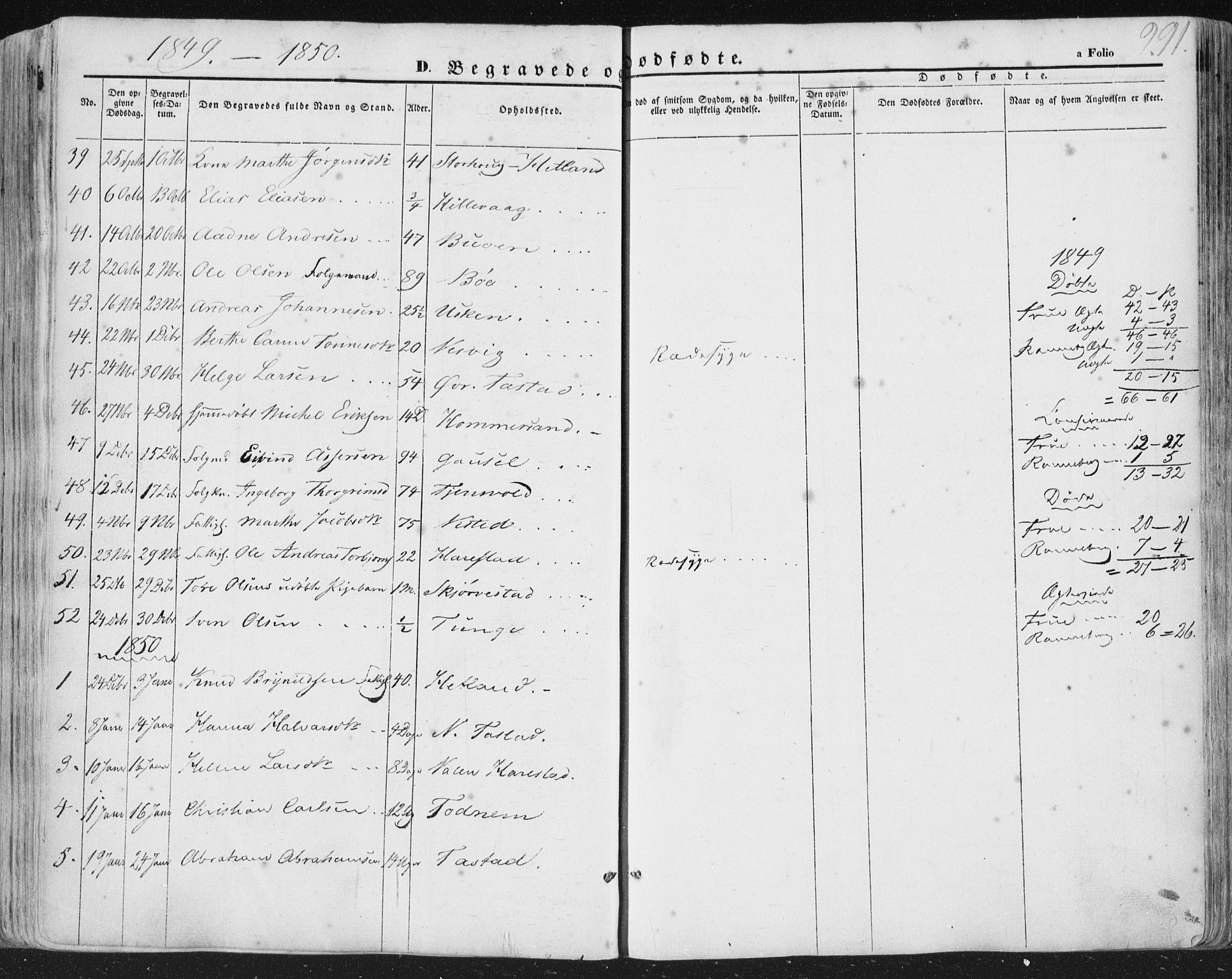 Hetland sokneprestkontor, AV/SAST-A-101826/30/30BA/L0002: Parish register (official) no. A 2, 1849-1869, p. 291