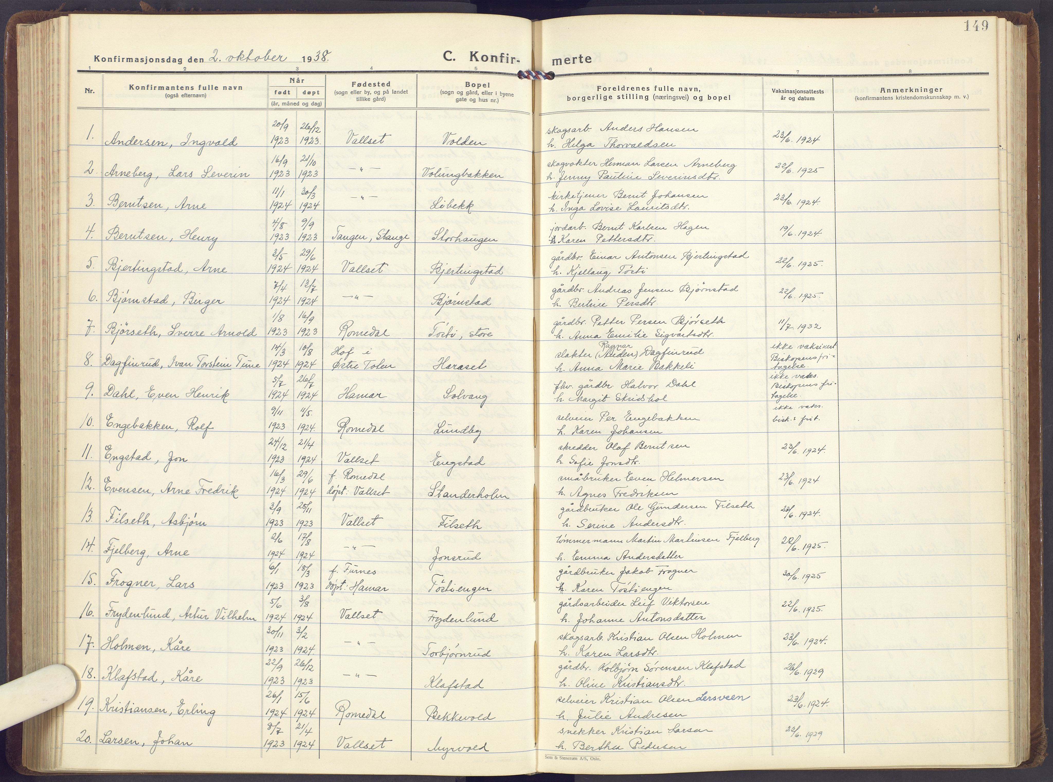 Romedal prestekontor, SAH/PREST-004/K/L0013: Parish register (official) no. 13, 1930-1949, p. 149