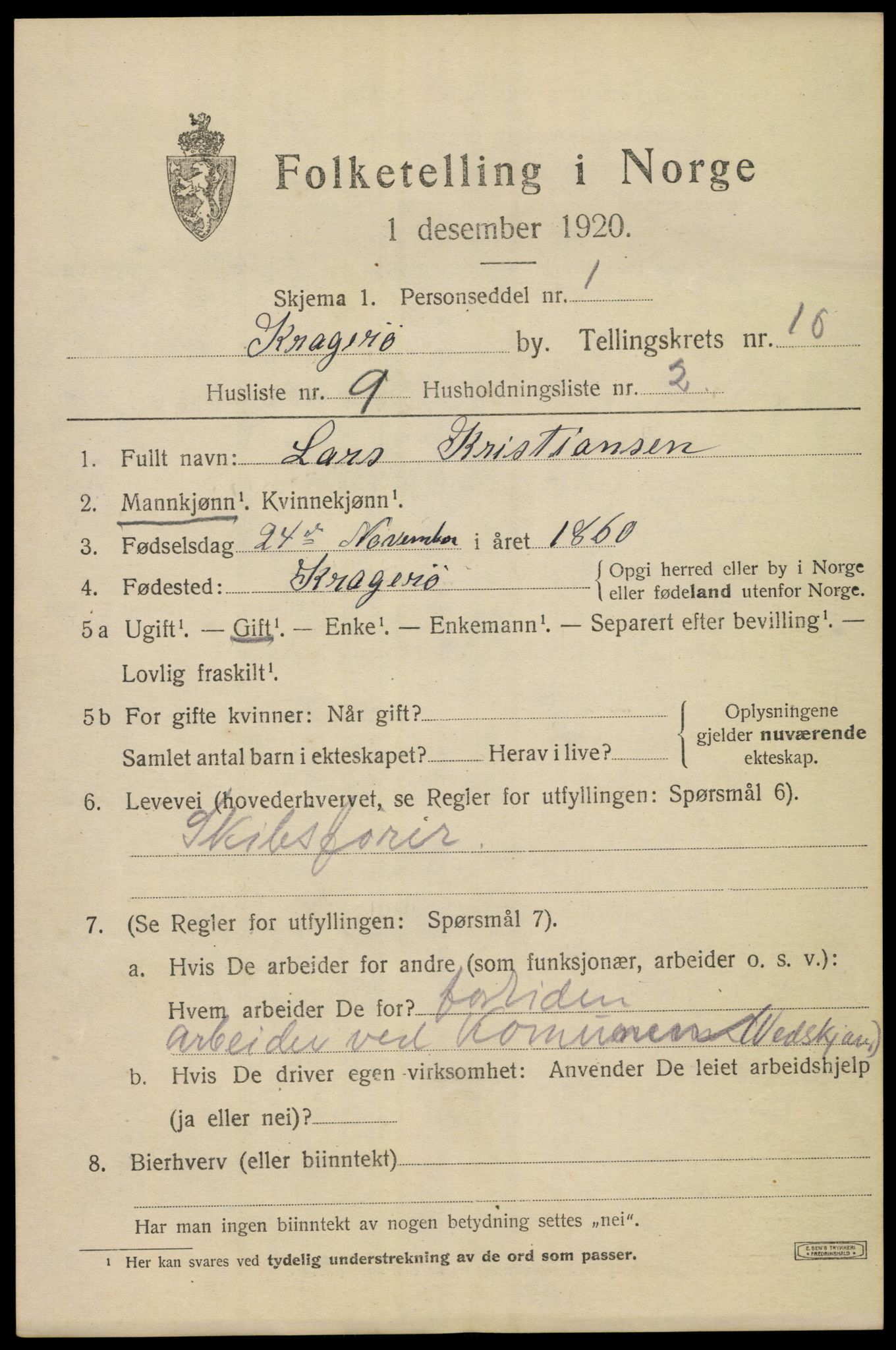 SAKO, 1920 census for Kragerø, 1920, p. 13107