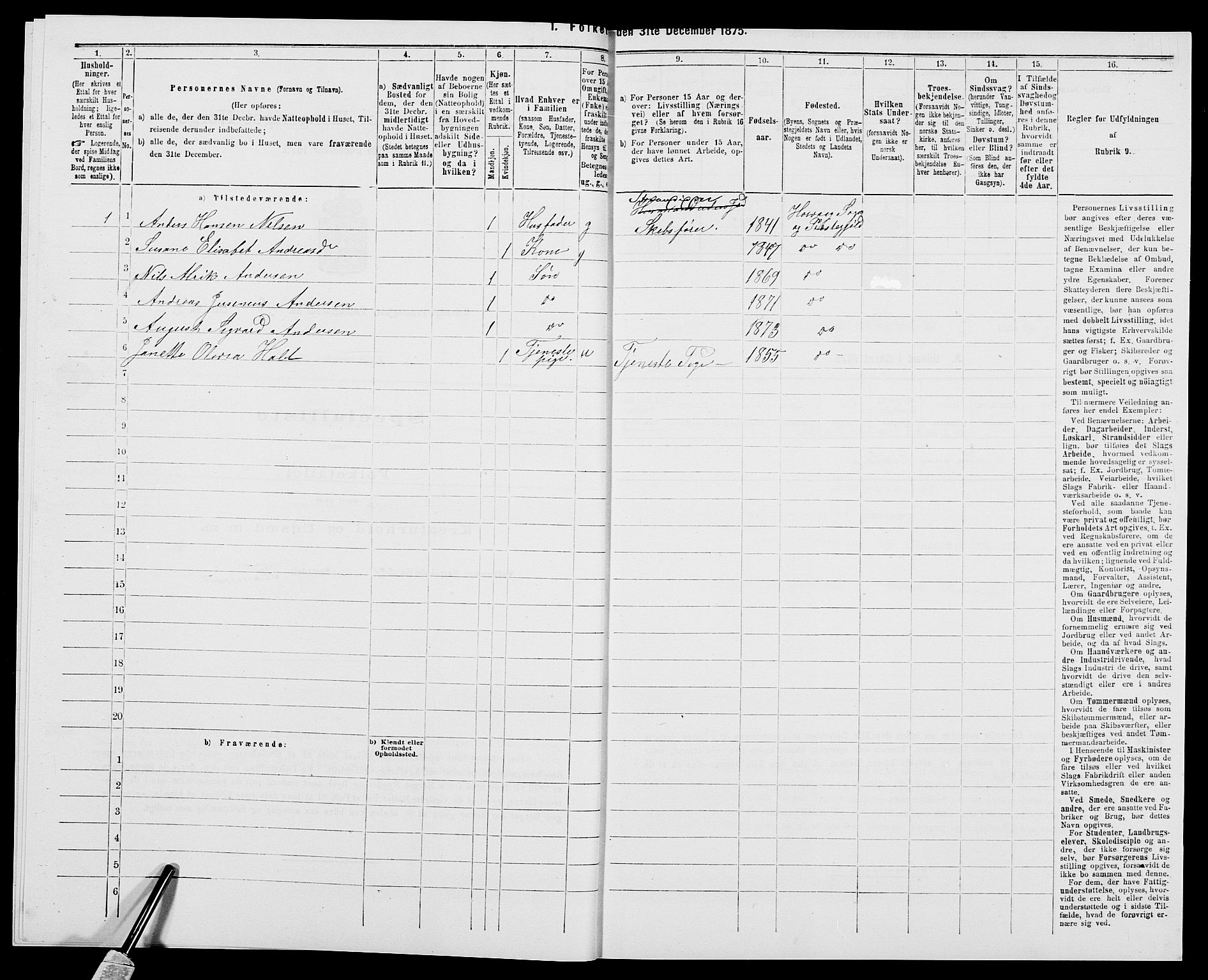 SAK, 1875 census for 0927P Høvåg, 1875, p. 615