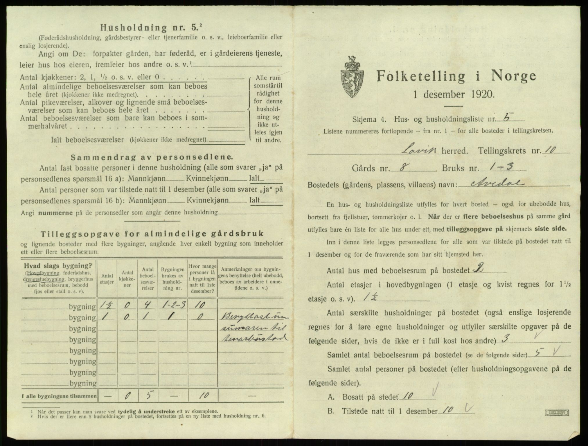 SAB, 1920 census for Lavik, 1920, p. 366