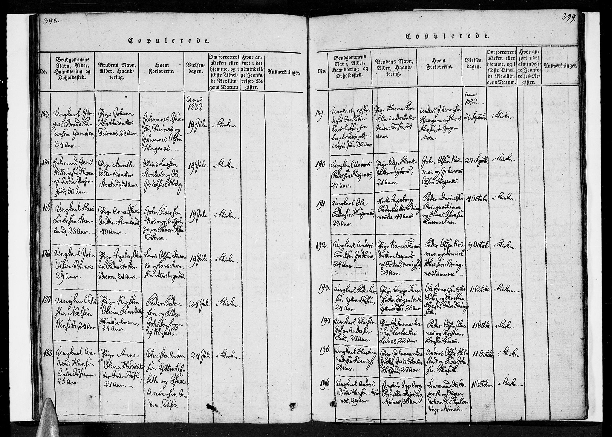 Ministerialprotokoller, klokkerbøker og fødselsregistre - Nordland, SAT/A-1459/852/L0736: Parish register (official) no. 852A06, 1820-1833, p. 398-399