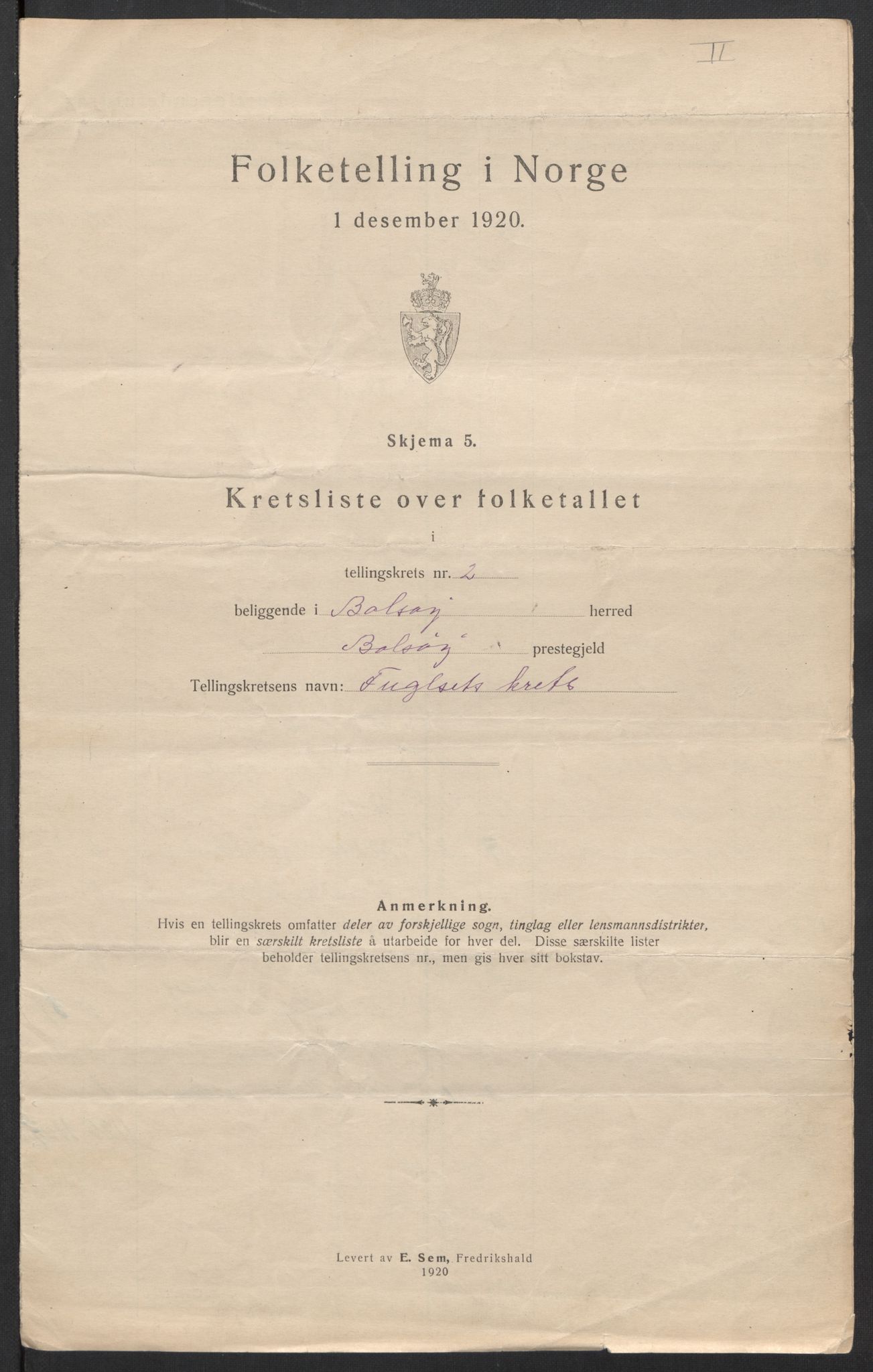 SAT, 1920 census for Bolsøy, 1920, p. 14