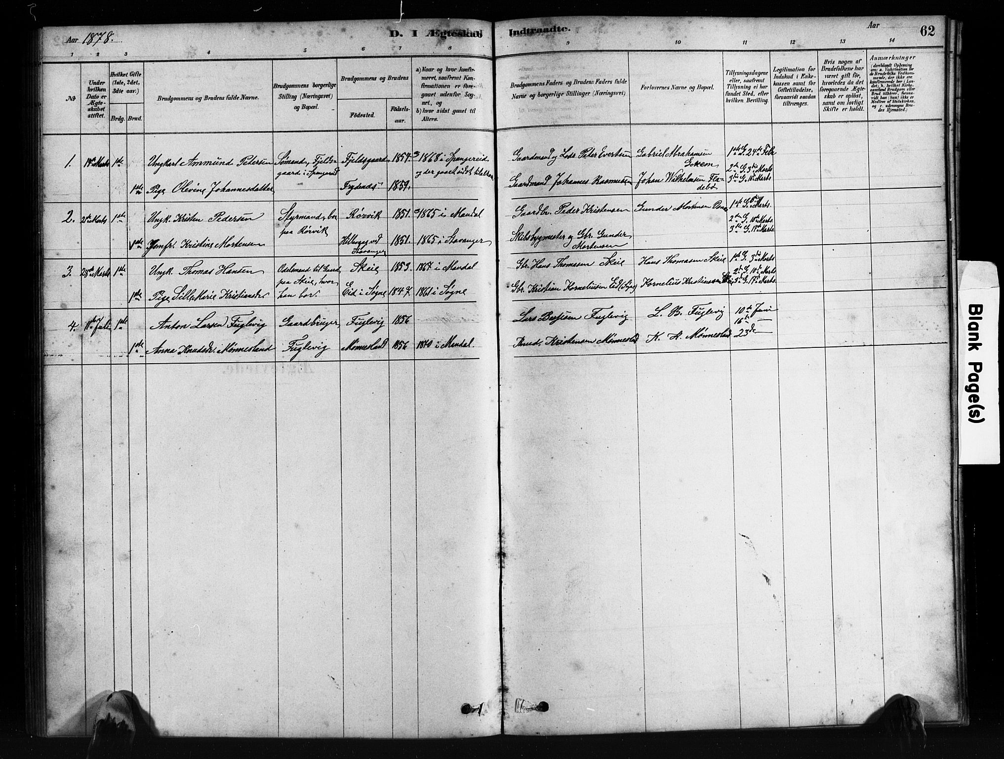 Mandal sokneprestkontor, SAK/1111-0030/F/Fb/Fbb/L0004: Parish register (copy) no. B 4, 1878-1913, p. 62