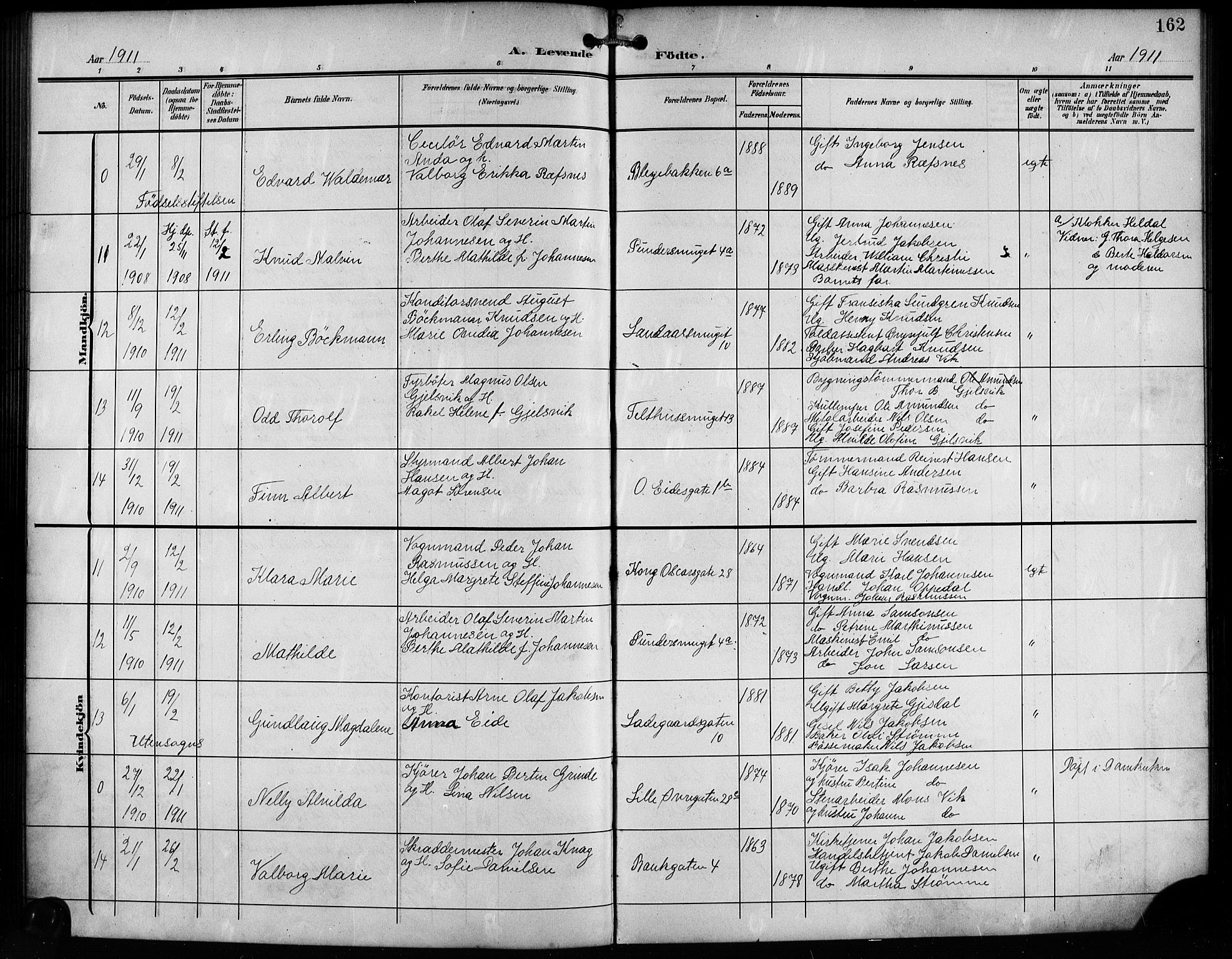 Korskirken sokneprestembete, AV/SAB-A-76101/H/Hab: Parish register (copy) no. B 11, 1905-1916, p. 162