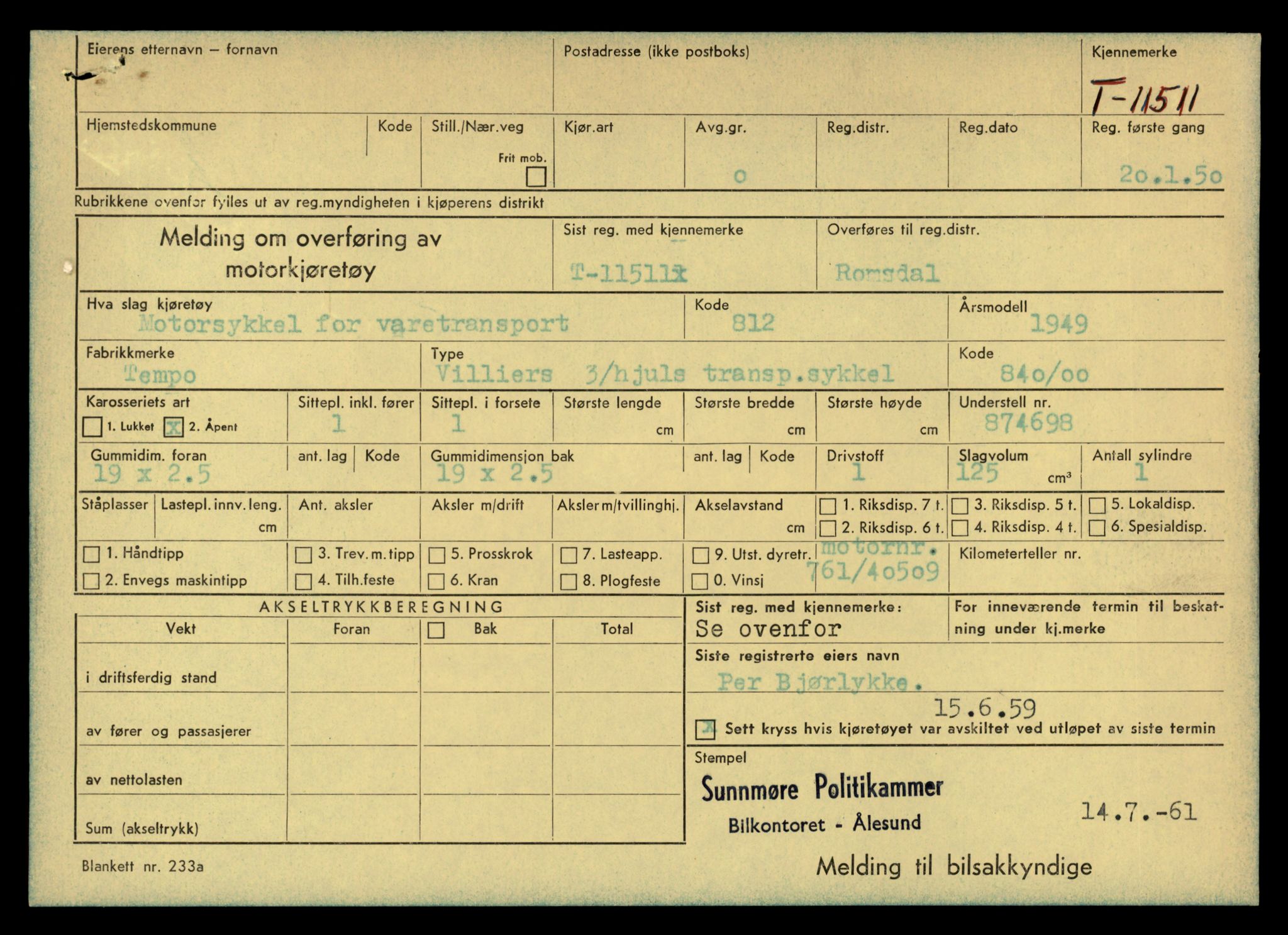 Møre og Romsdal vegkontor - Ålesund trafikkstasjon, AV/SAT-A-4099/F/Fe/L0029: Registreringskort for kjøretøy T 11430 - T 11619, 1927-1998, p. 1467