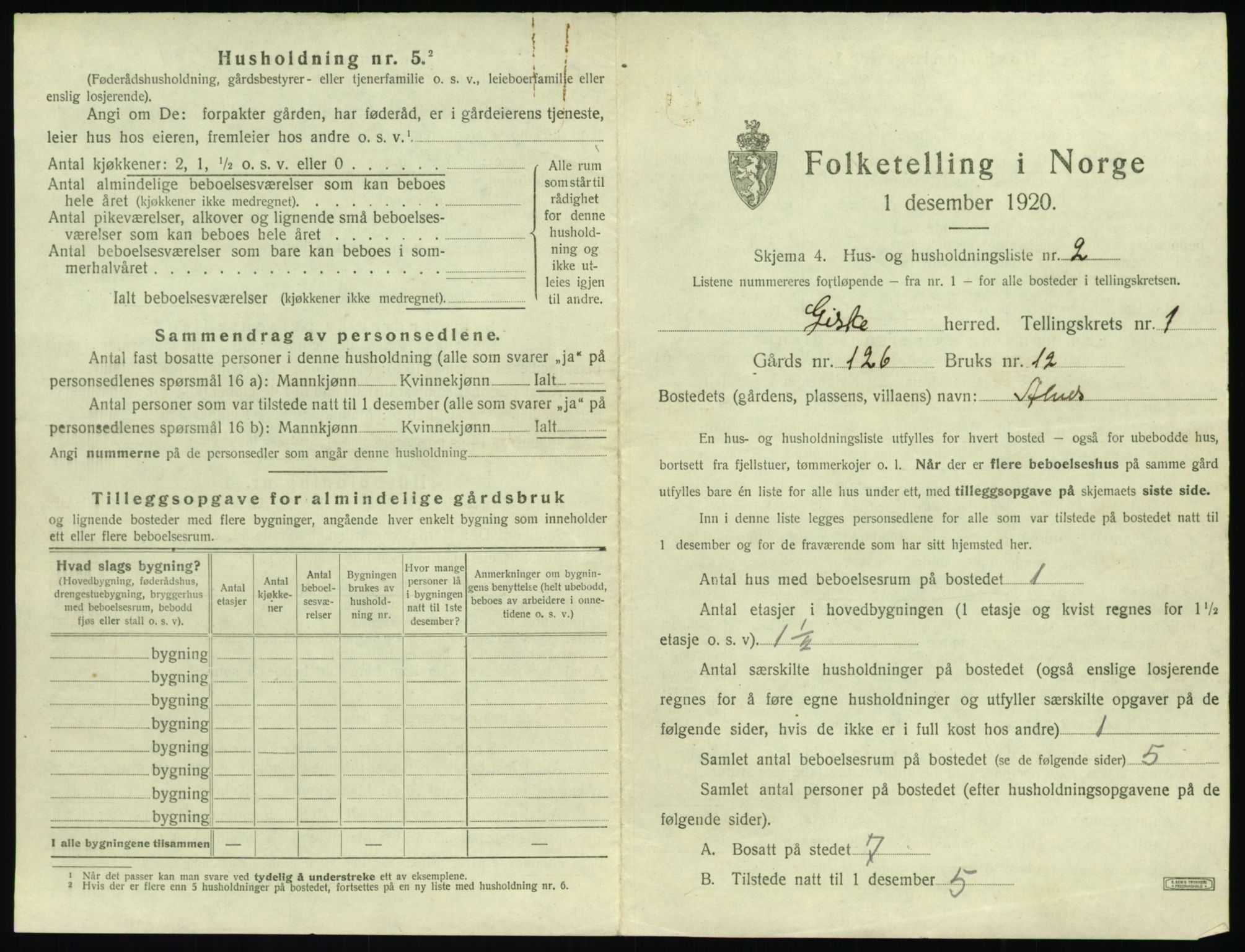 SAT, 1920 census for Giske, 1920, p. 30