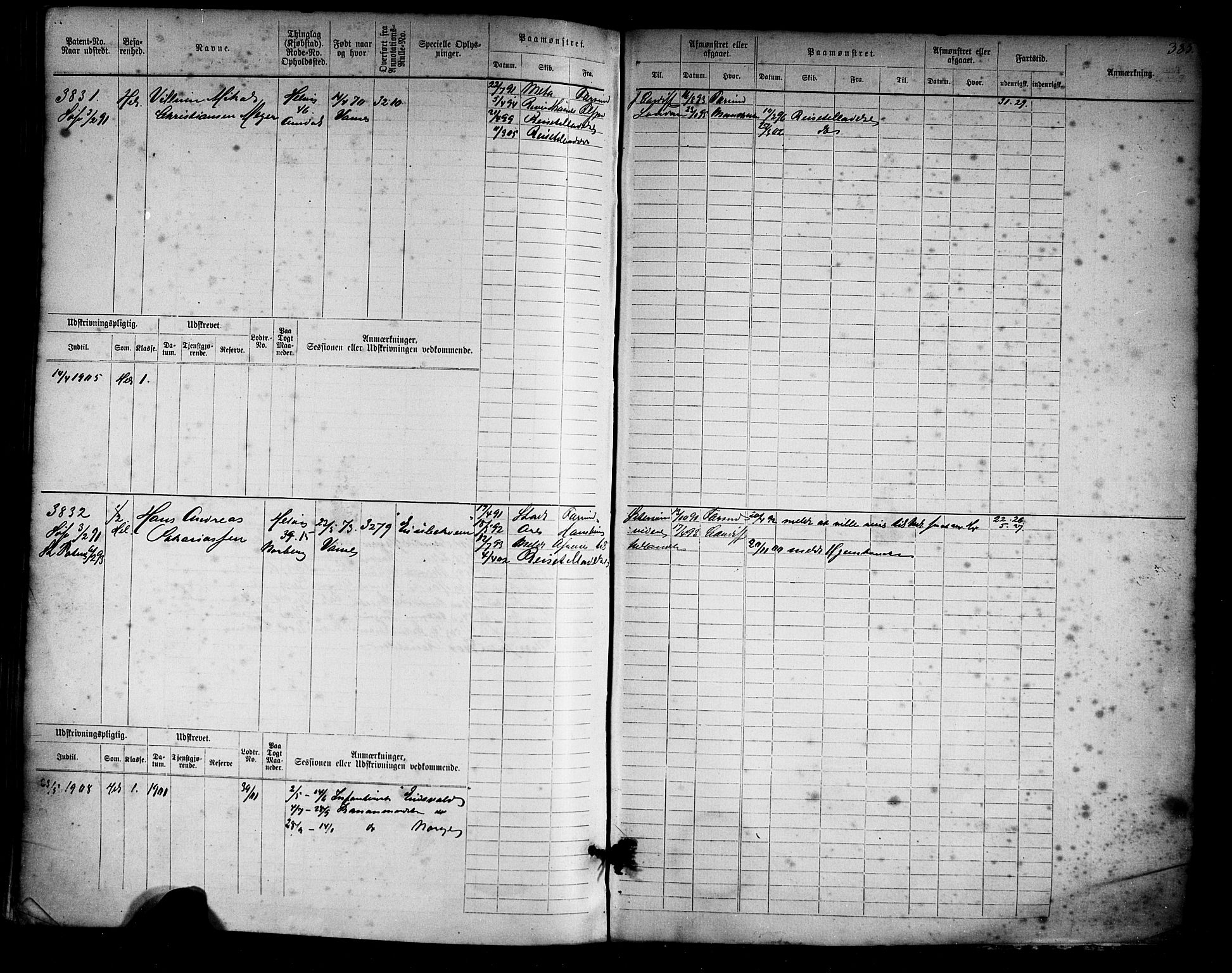 Farsund mønstringskrets, AV/SAK-2031-0017/F/Fb/L0019: Hovedrulle nr 3067-3832, Z-11, 1882-1922, p. 392