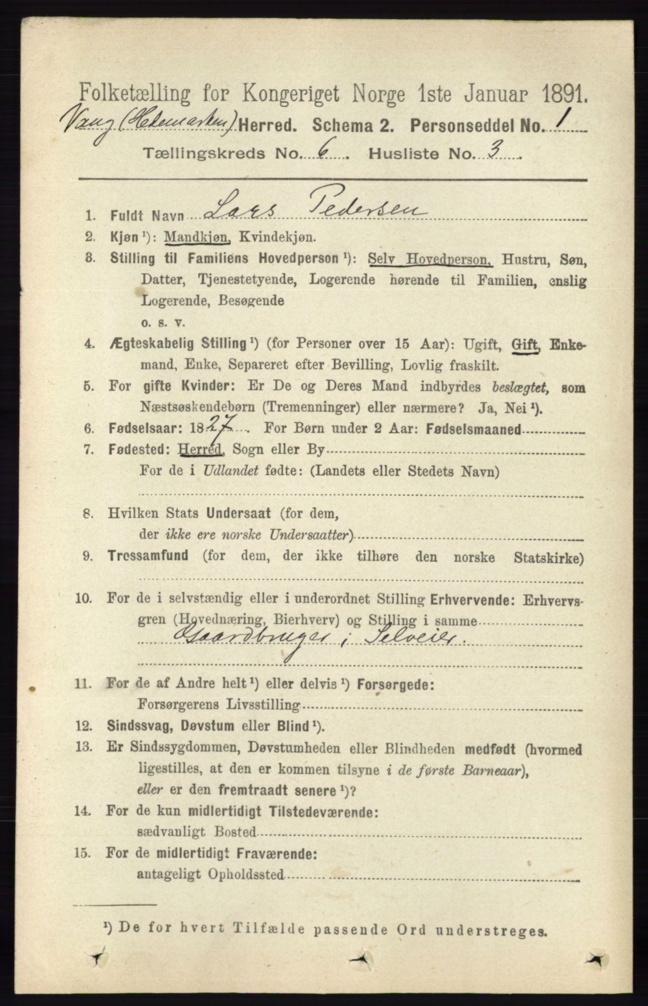 RA, 1891 census for 0414 Vang, 1891, p. 4292