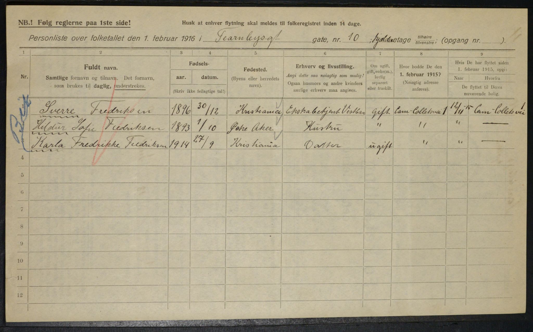 OBA, Municipal Census 1916 for Kristiania, 1916, p. 24356