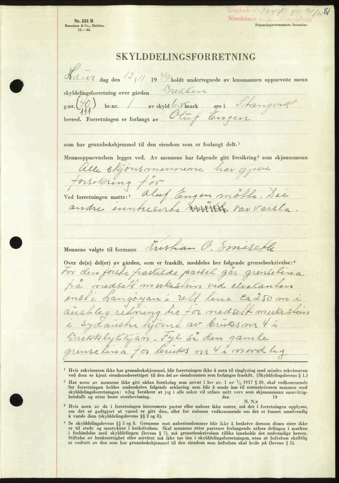 Nordmøre sorenskriveri, AV/SAT-A-4132/1/2/2Ca: Mortgage book no. A113, 1949-1950, Diary no: : 3244/1949