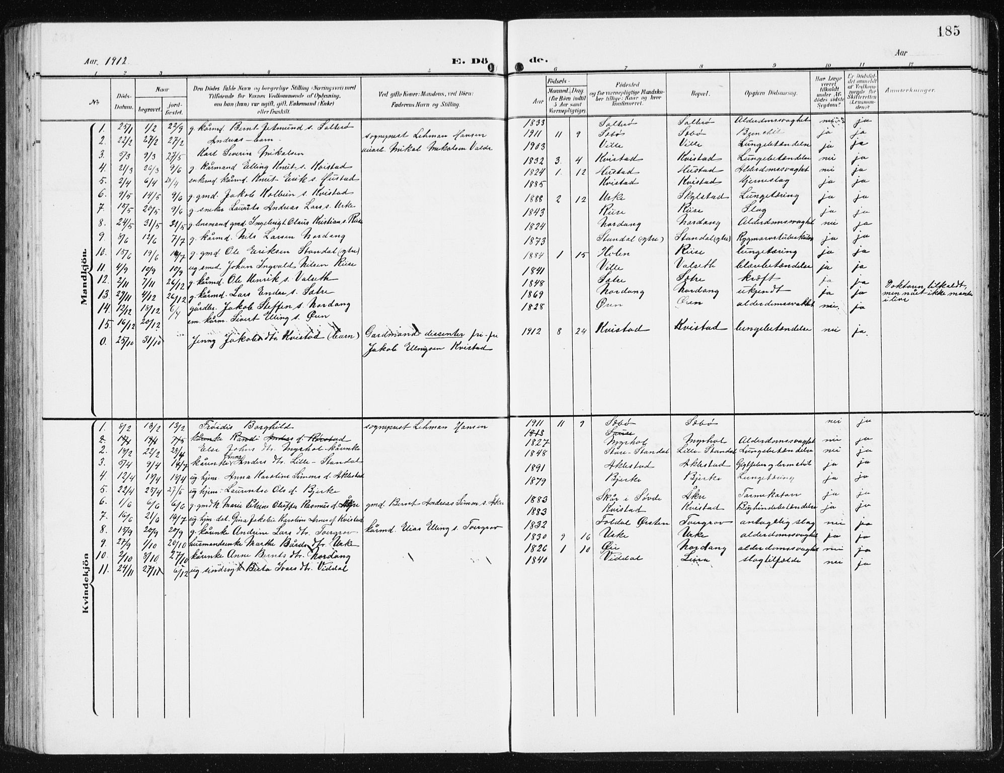 Ministerialprotokoller, klokkerbøker og fødselsregistre - Møre og Romsdal, SAT/A-1454/515/L0216: Parish register (copy) no. 515C03, 1906-1941, p. 185