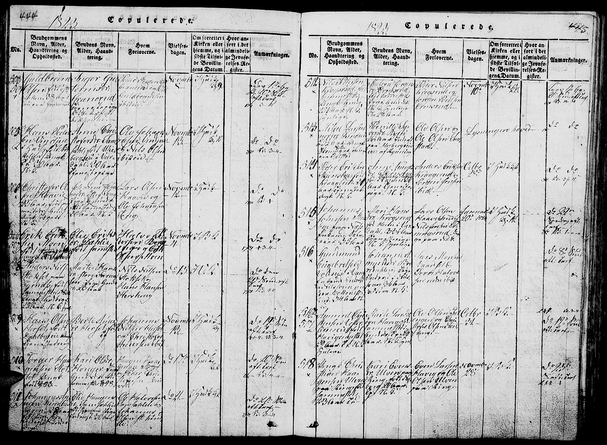 Ringsaker prestekontor, AV/SAH-PREST-014/L/La/L0001: Parish register (copy) no. 1, 1814-1826, p. 444-445