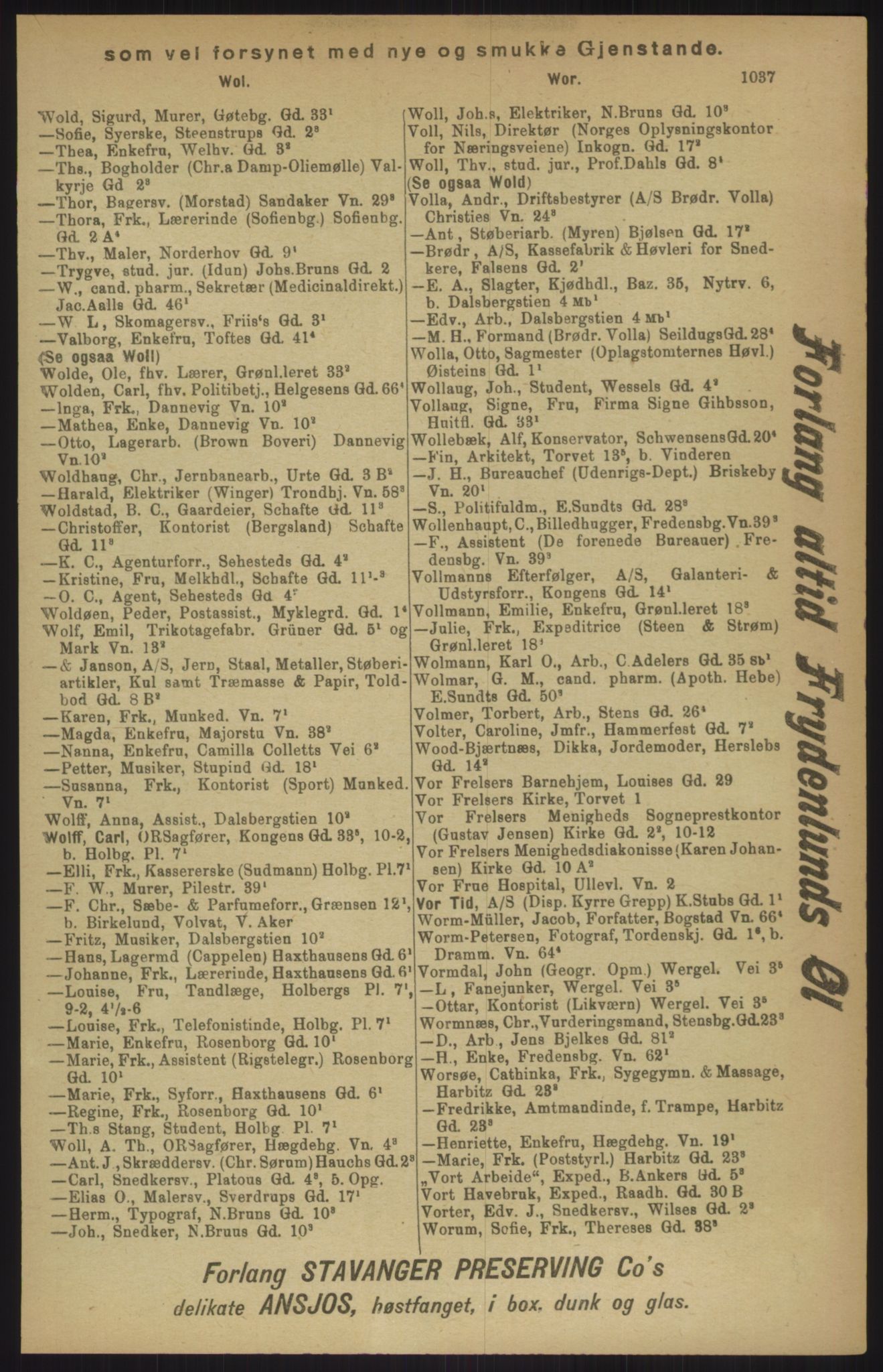 Kristiania/Oslo adressebok, PUBL/-, 1911, p. 1037