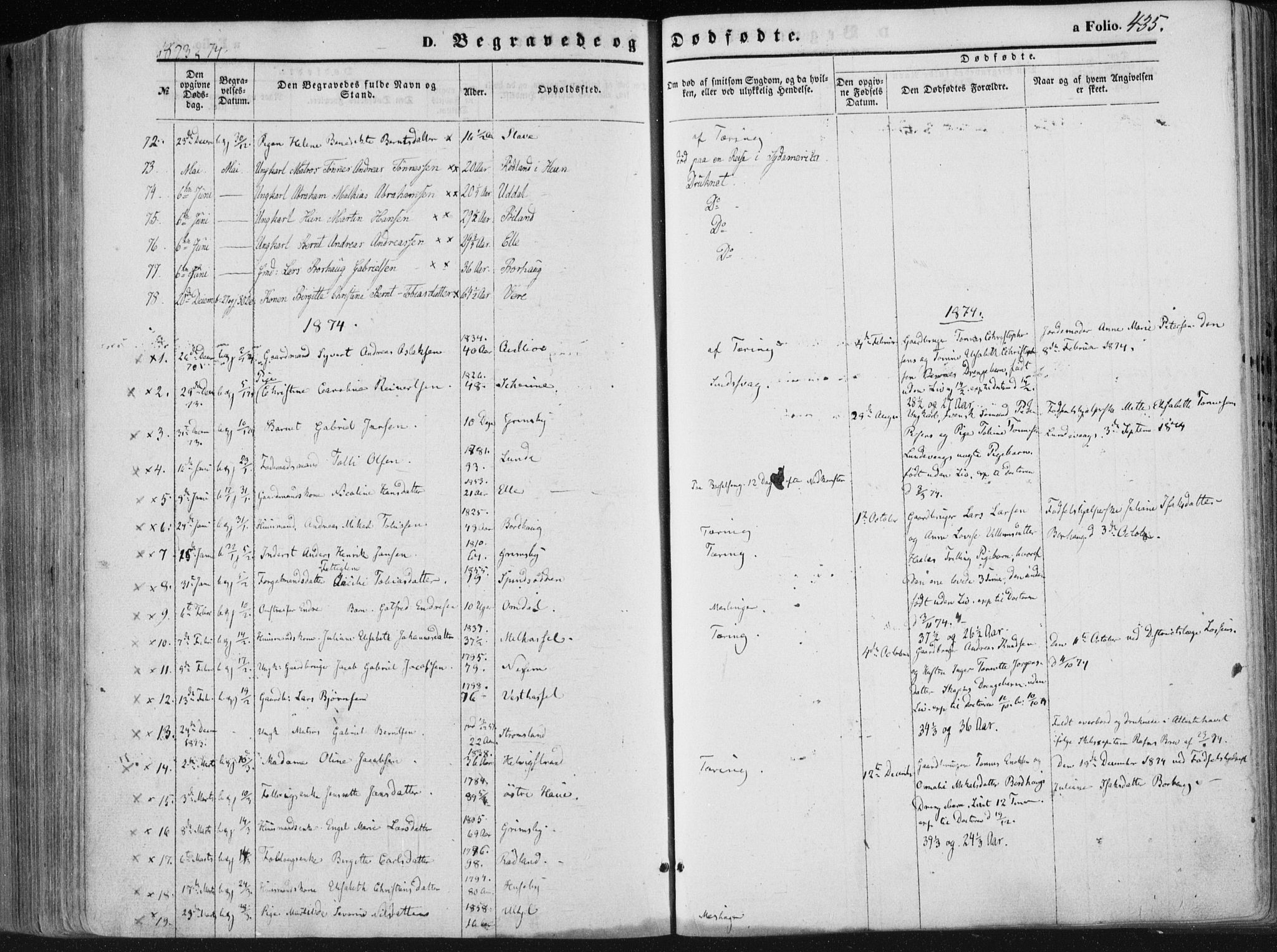 Lista sokneprestkontor, SAK/1111-0027/F/Fa/L0011: Parish register (official) no. A 11, 1861-1878, p. 435