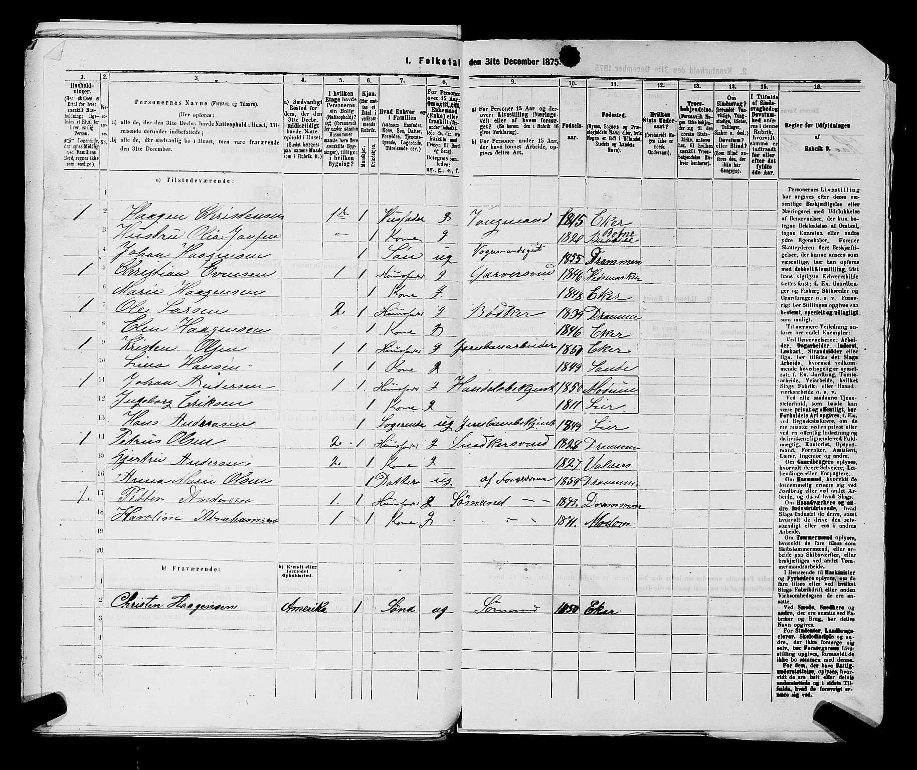 SAKO, 1875 census for 0602 Drammen, 1875, p. 2540