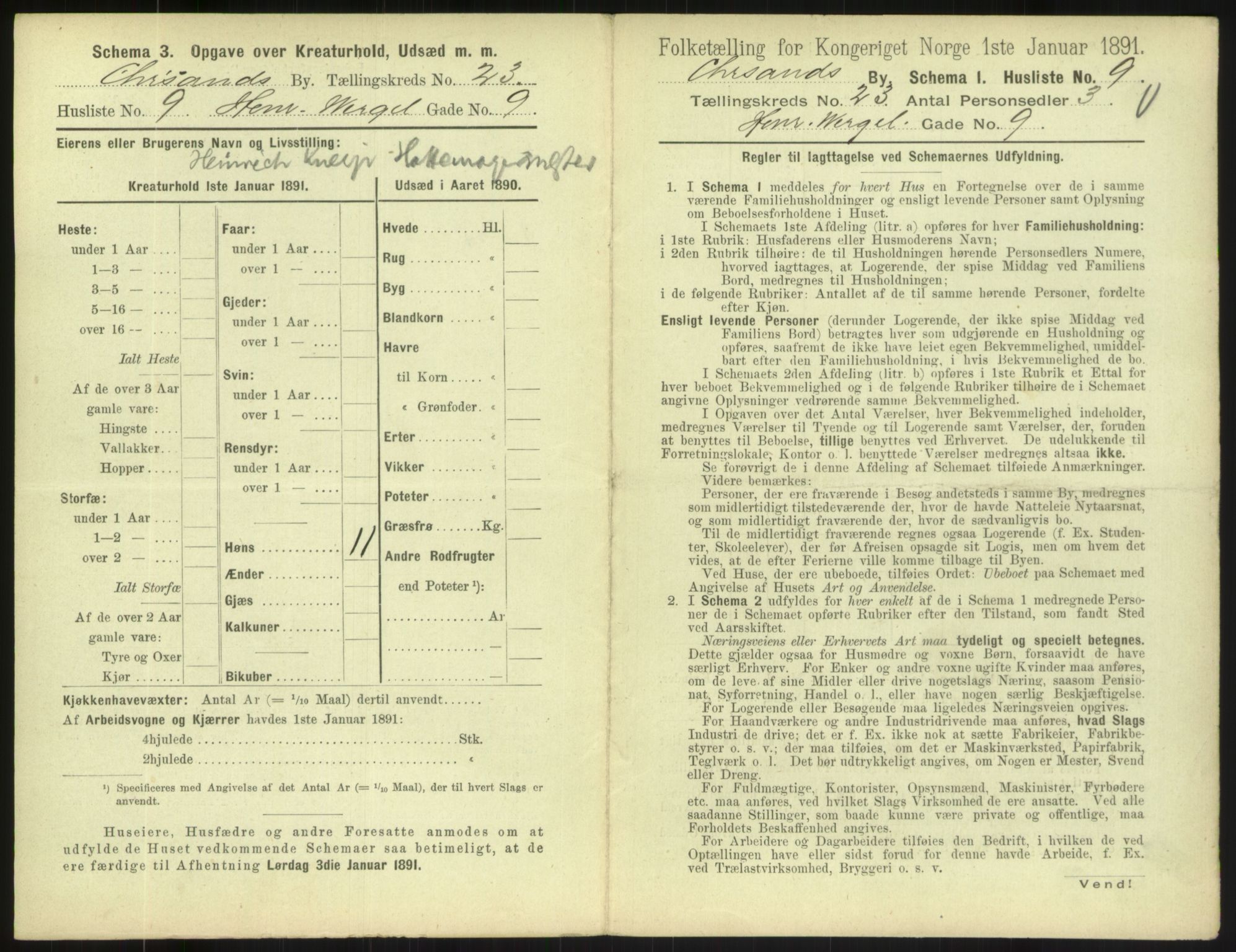 RA, 1891 census for 1001 Kristiansand, 1891, p. 1340