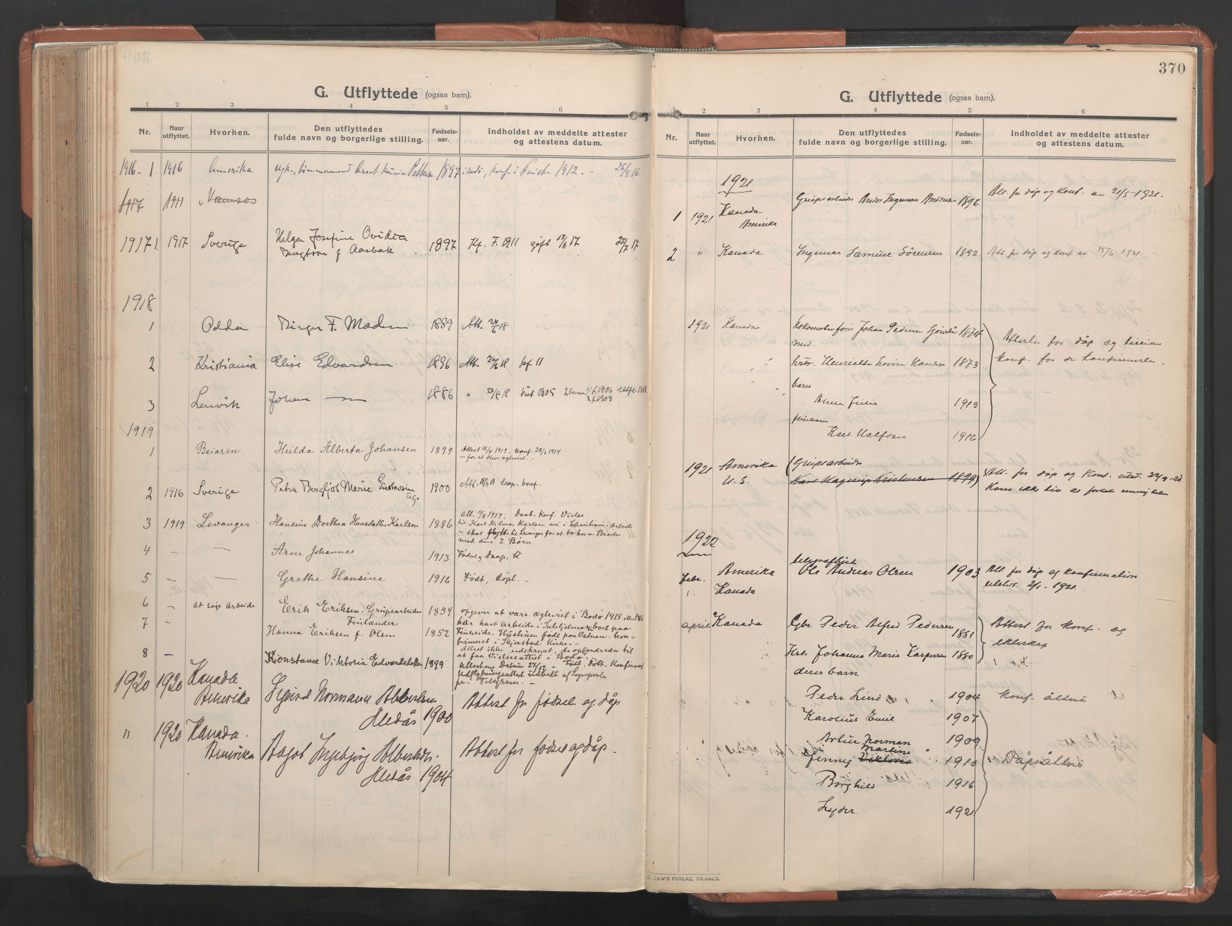 Ministerialprotokoller, klokkerbøker og fødselsregistre - Nordland, SAT/A-1459/849/L0698: Parish register (official) no. 849A09, 1911-1924, p. 370