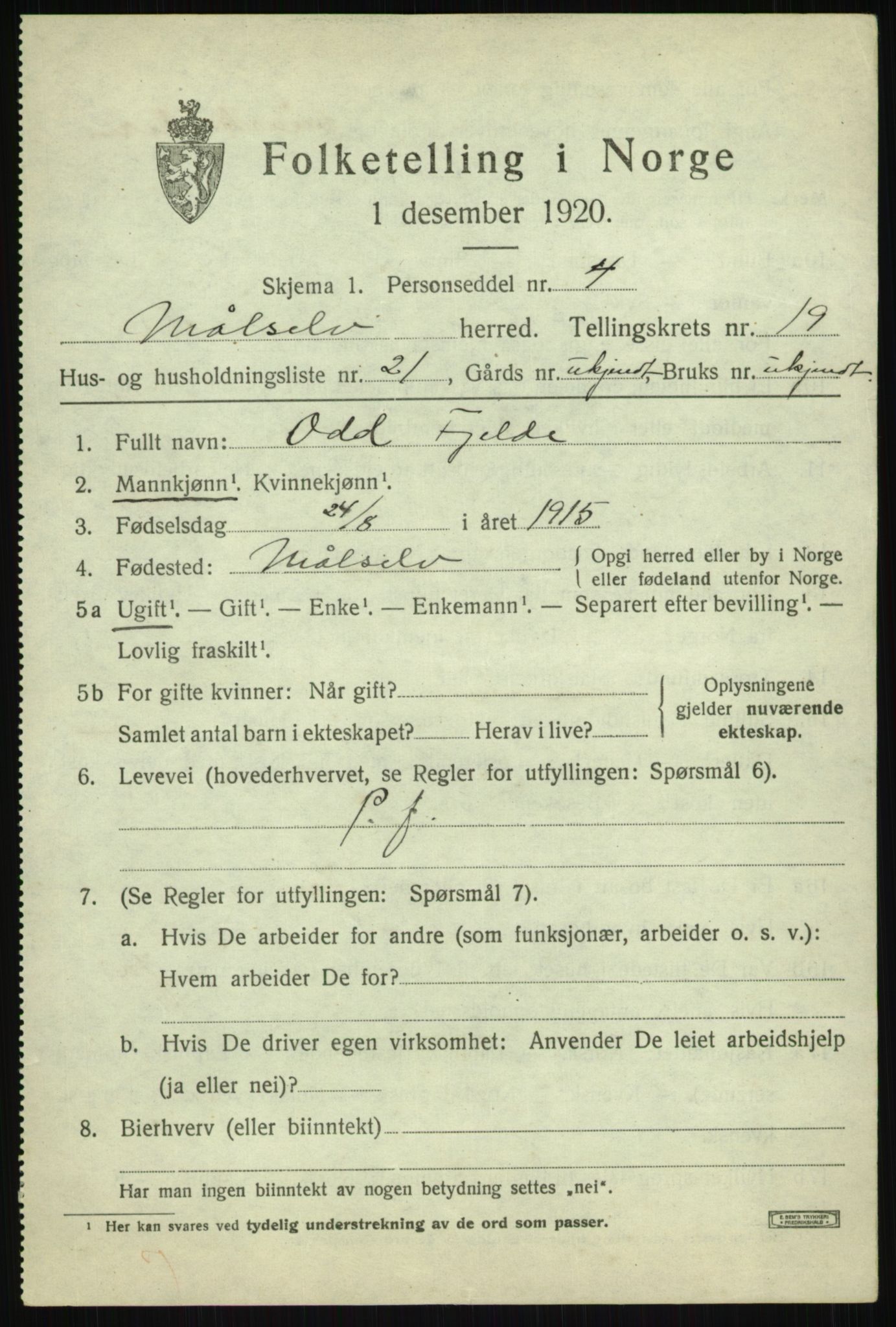 SATØ, 1920 census for Målselv, 1920, p. 9441