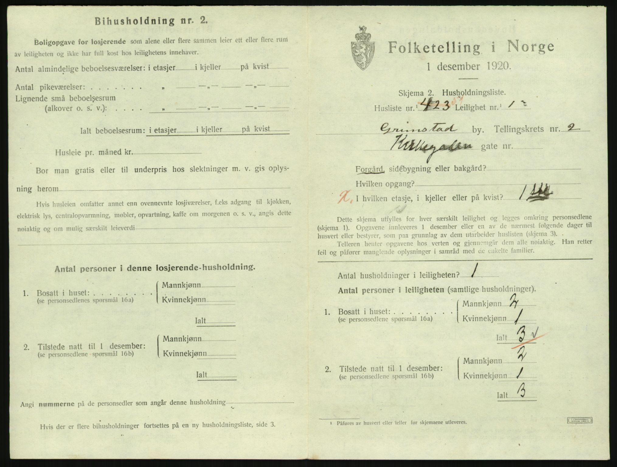 SAK, 1920 census for Grimstad, 1920, p. 1421