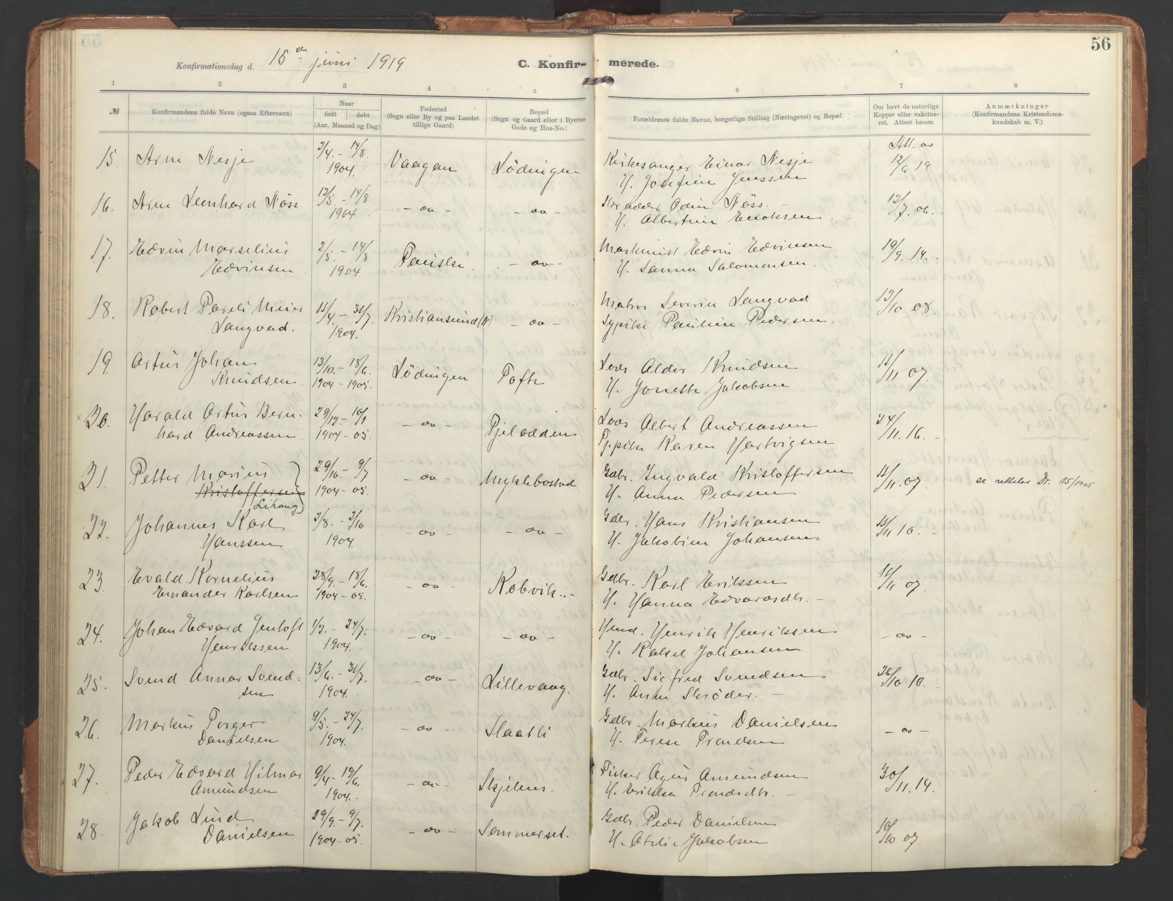 Ministerialprotokoller, klokkerbøker og fødselsregistre - Nordland, AV/SAT-A-1459/872/L1042: Parish register (official) no. 872A17, 1910-1937, p. 56