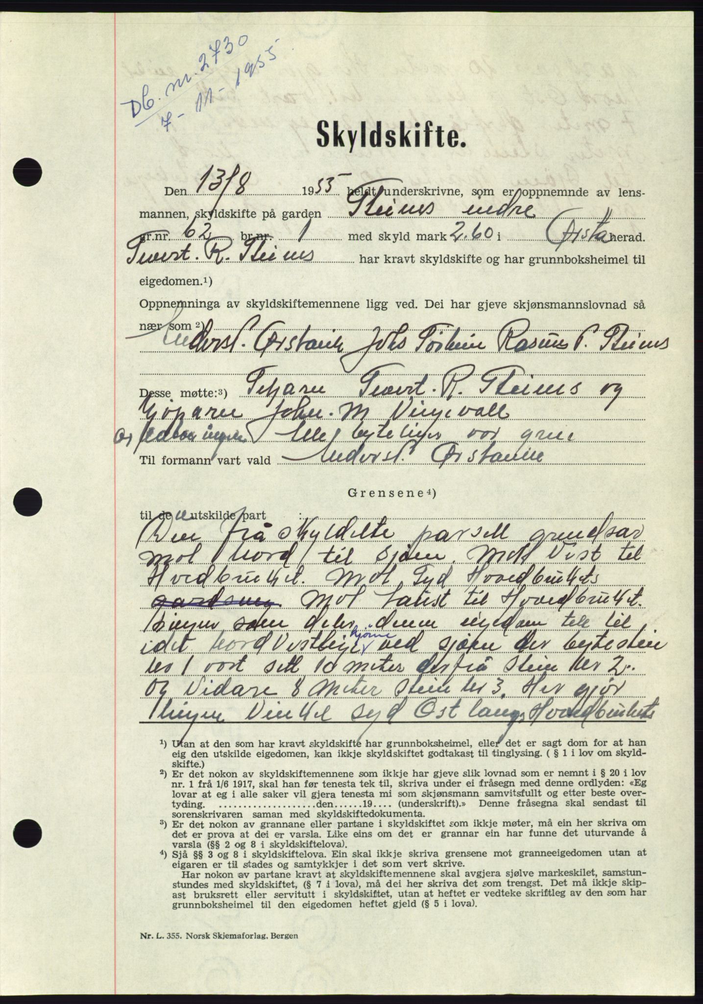 Søre Sunnmøre sorenskriveri, AV/SAT-A-4122/1/2/2C/L0102: Mortgage book no. 28A, 1955-1956, Diary no: : 2730/1955