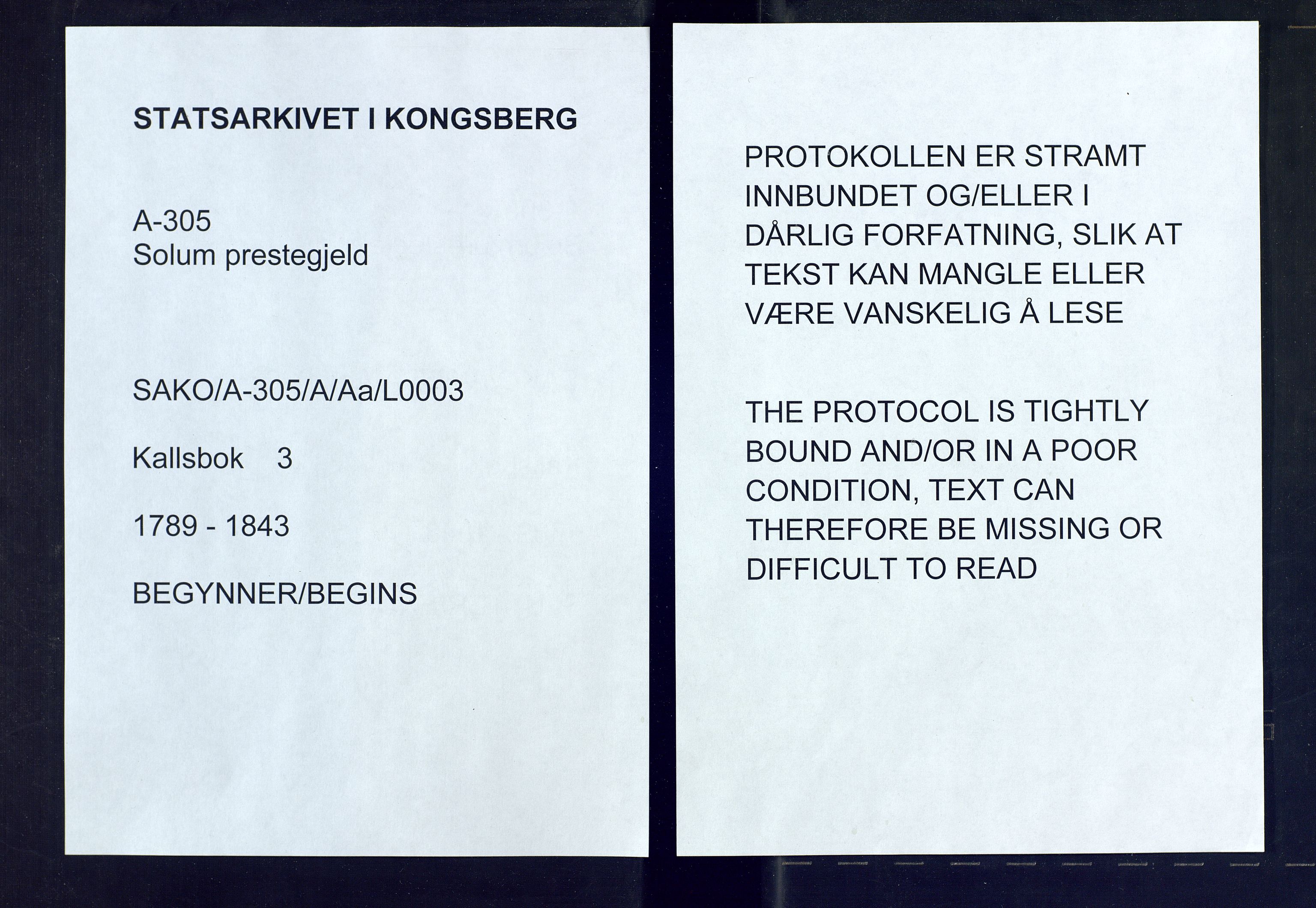 Solum sokneprestkontor, AV/SAKO-A-305/A/Aa/L0003: Kallsbok, 1789-1843