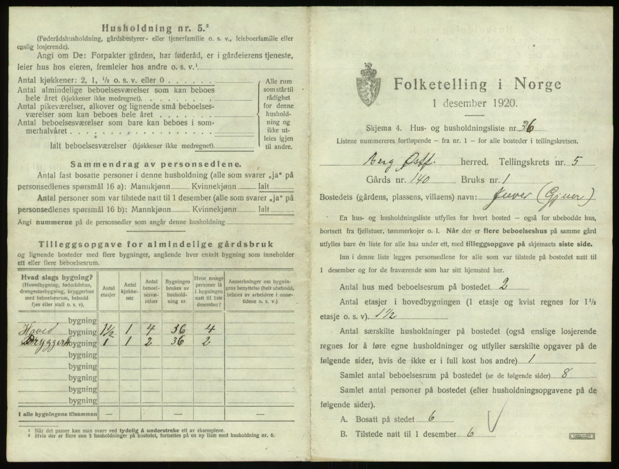 SAO, 1920 census for Berg, 1920, p. 1285