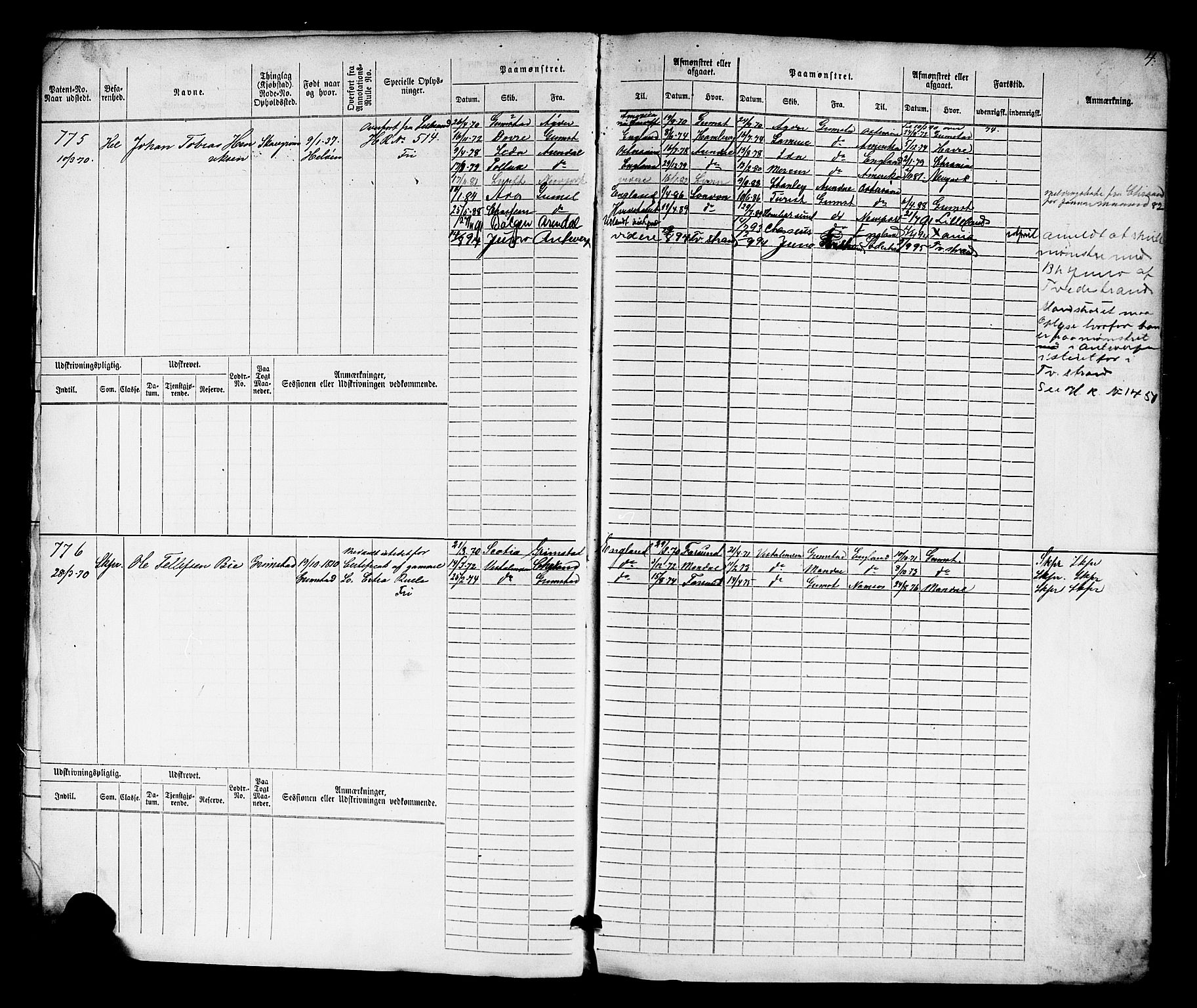 Grimstad mønstringskrets, AV/SAK-2031-0013/F/Fb/L0010: Hovedrulle nr 769-1528, V-23, 1870-1877, p. 5