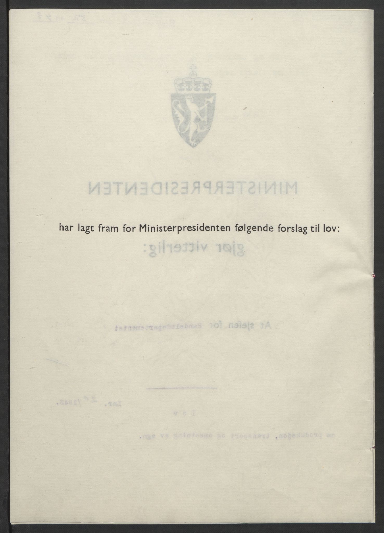 NS-administrasjonen 1940-1945 (Statsrådsekretariatet, de kommisariske statsråder mm), RA/S-4279/D/Db/L0099: Lover, 1943, p. 82