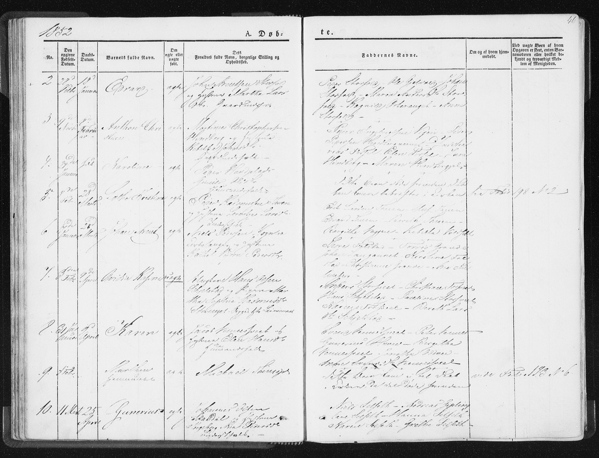 Ministerialprotokoller, klokkerbøker og fødselsregistre - Nord-Trøndelag, SAT/A-1458/744/L0418: Parish register (official) no. 744A02, 1843-1866, p. 46