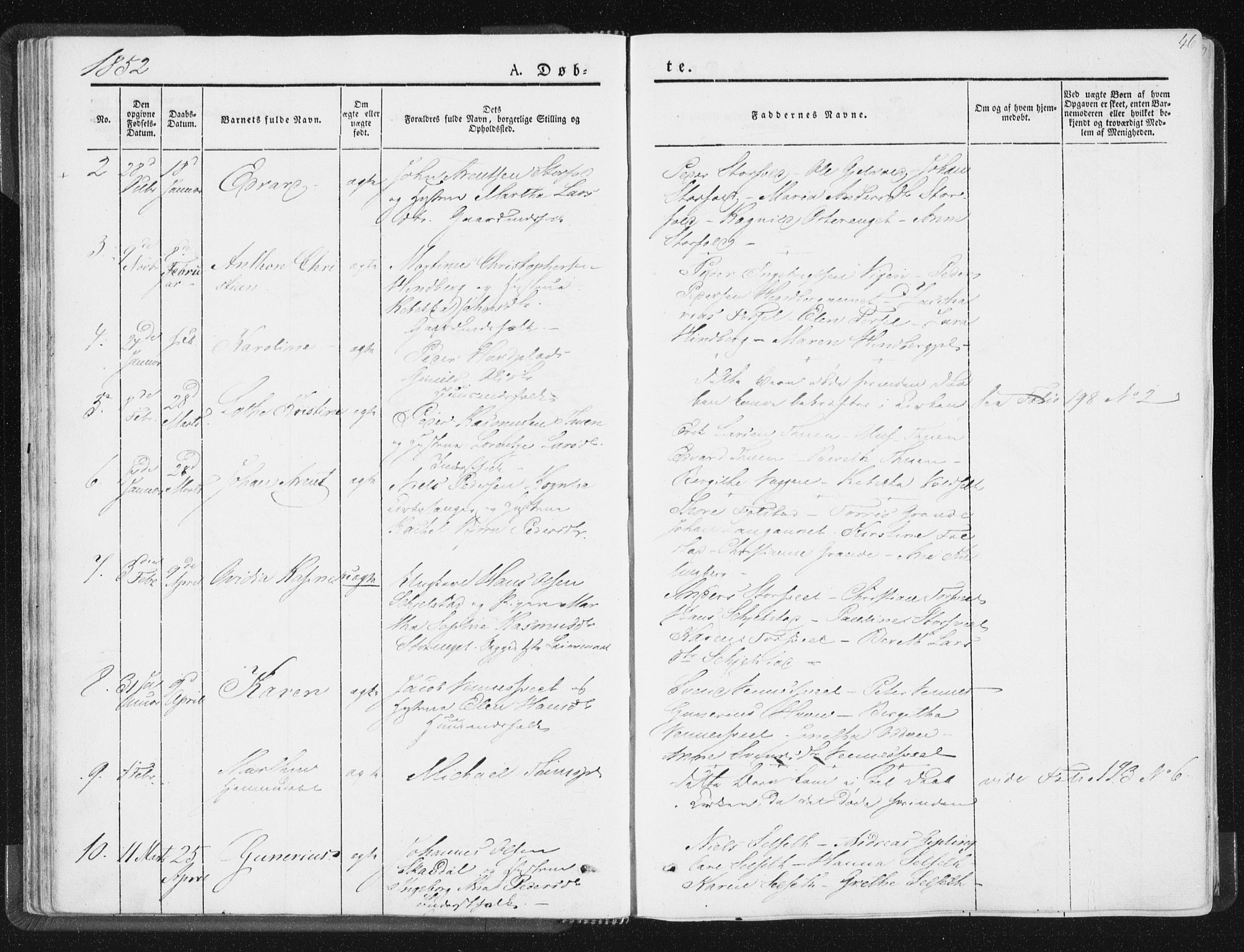 Ministerialprotokoller, klokkerbøker og fødselsregistre - Nord-Trøndelag, AV/SAT-A-1458/744/L0418: Parish register (official) no. 744A02, 1843-1866, p. 46