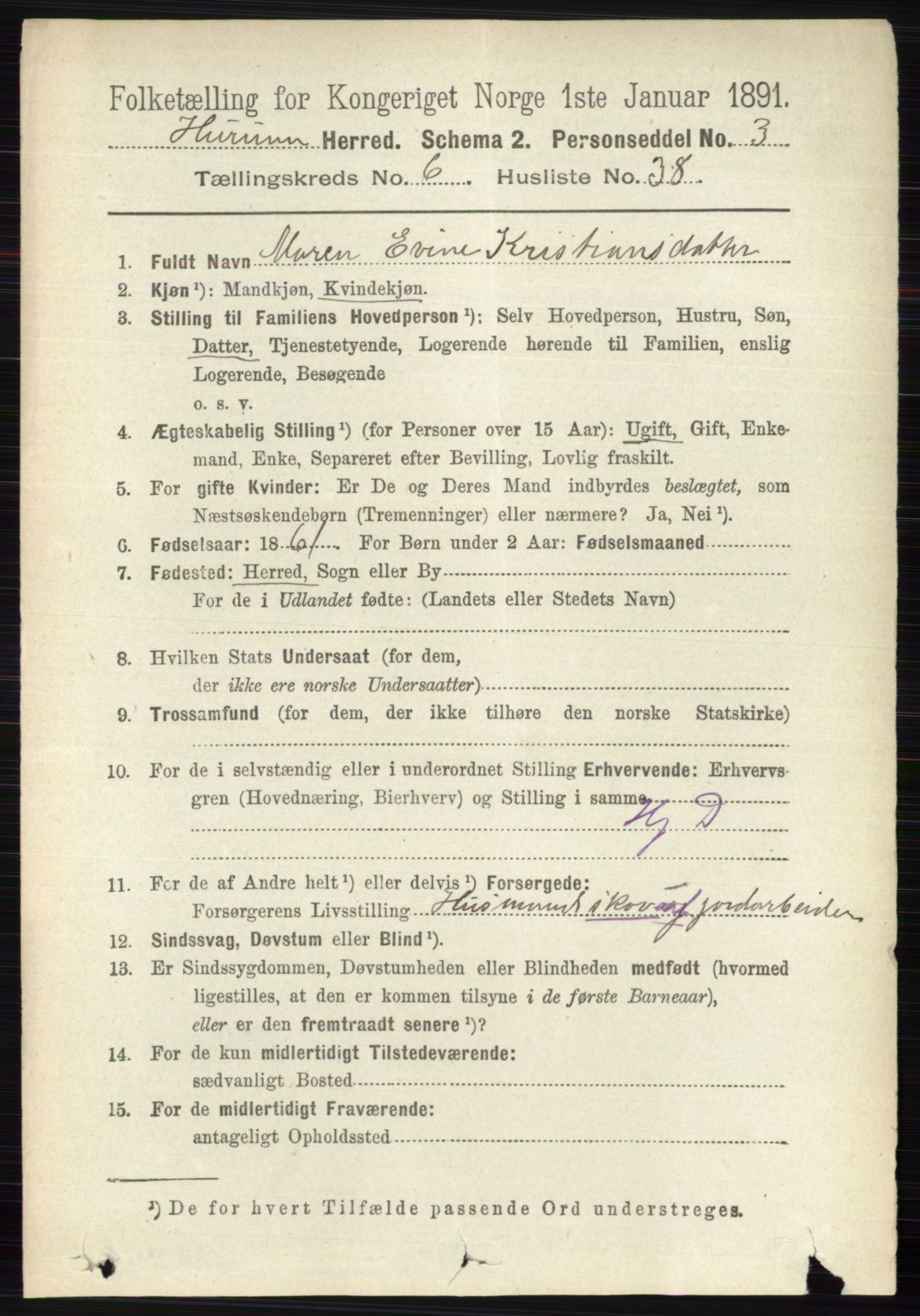 RA, 1891 census for 0628 Hurum, 1891, p. 2210