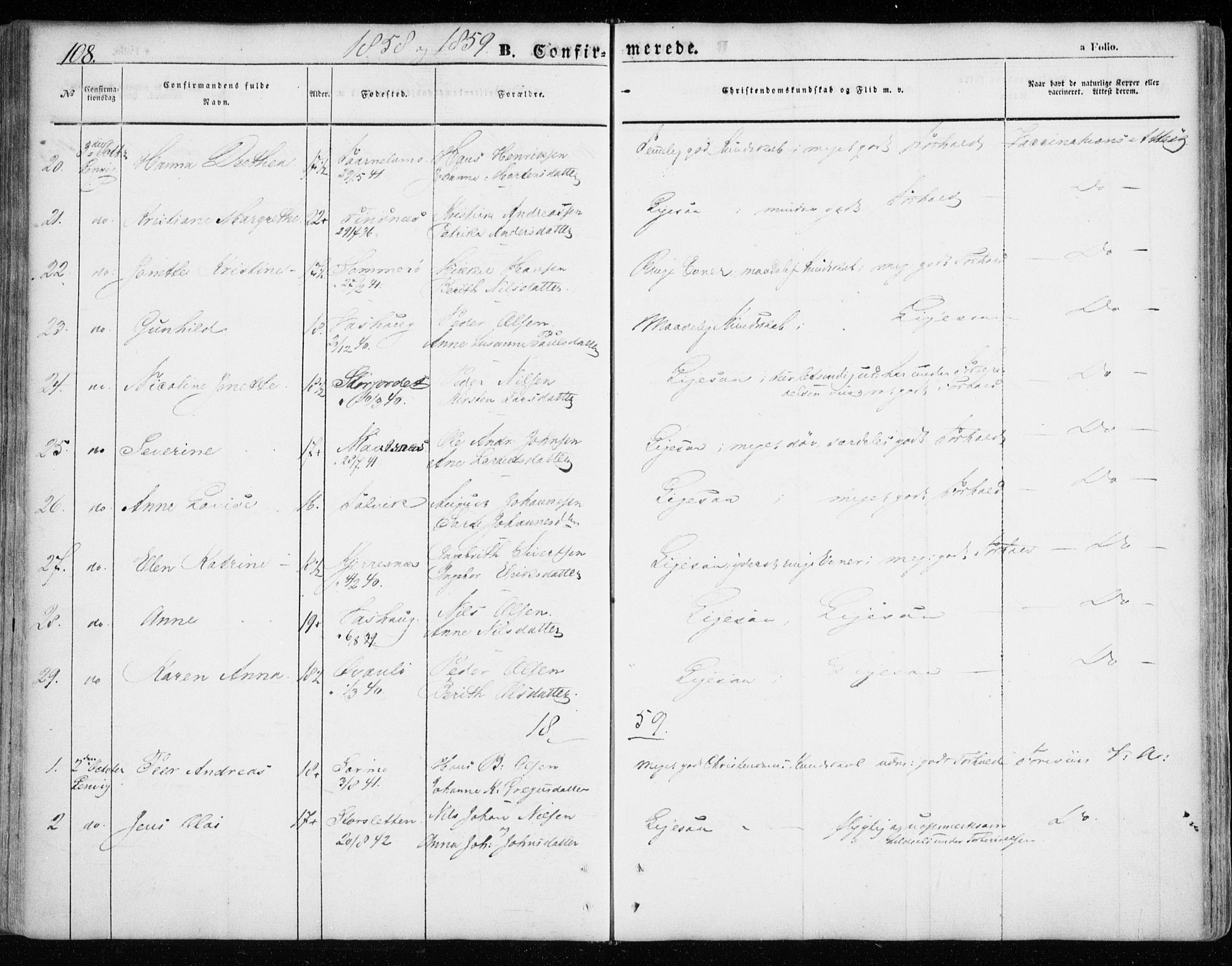 Lenvik sokneprestembete, SATØ/S-1310/H/Ha/Haa/L0007kirke: Parish register (official) no. 7, 1855-1865, p. 108