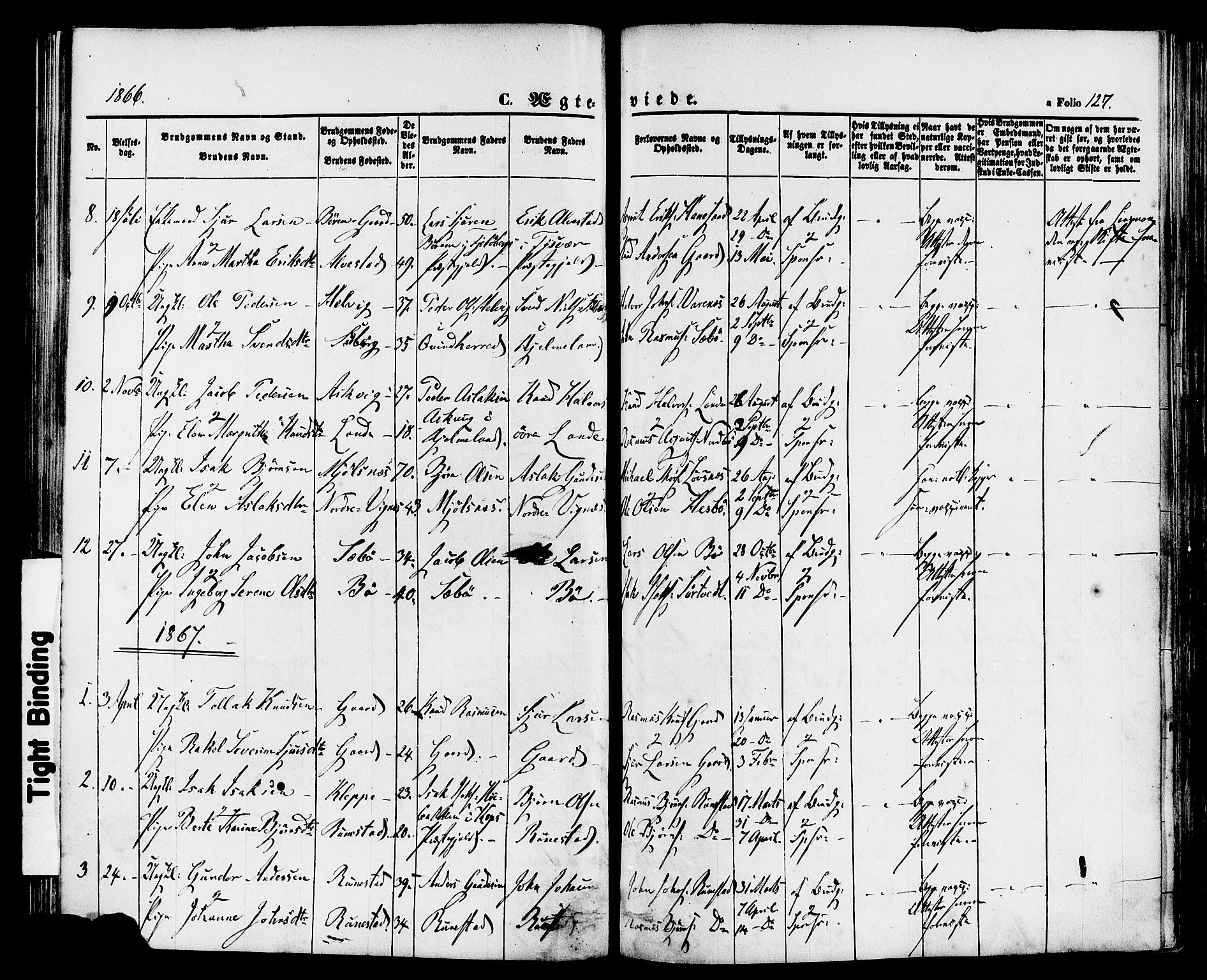 Finnøy sokneprestkontor, AV/SAST-A-101825/H/Ha/Haa/L0008: Parish register (official) no. A 8, 1863-1878, p. 127