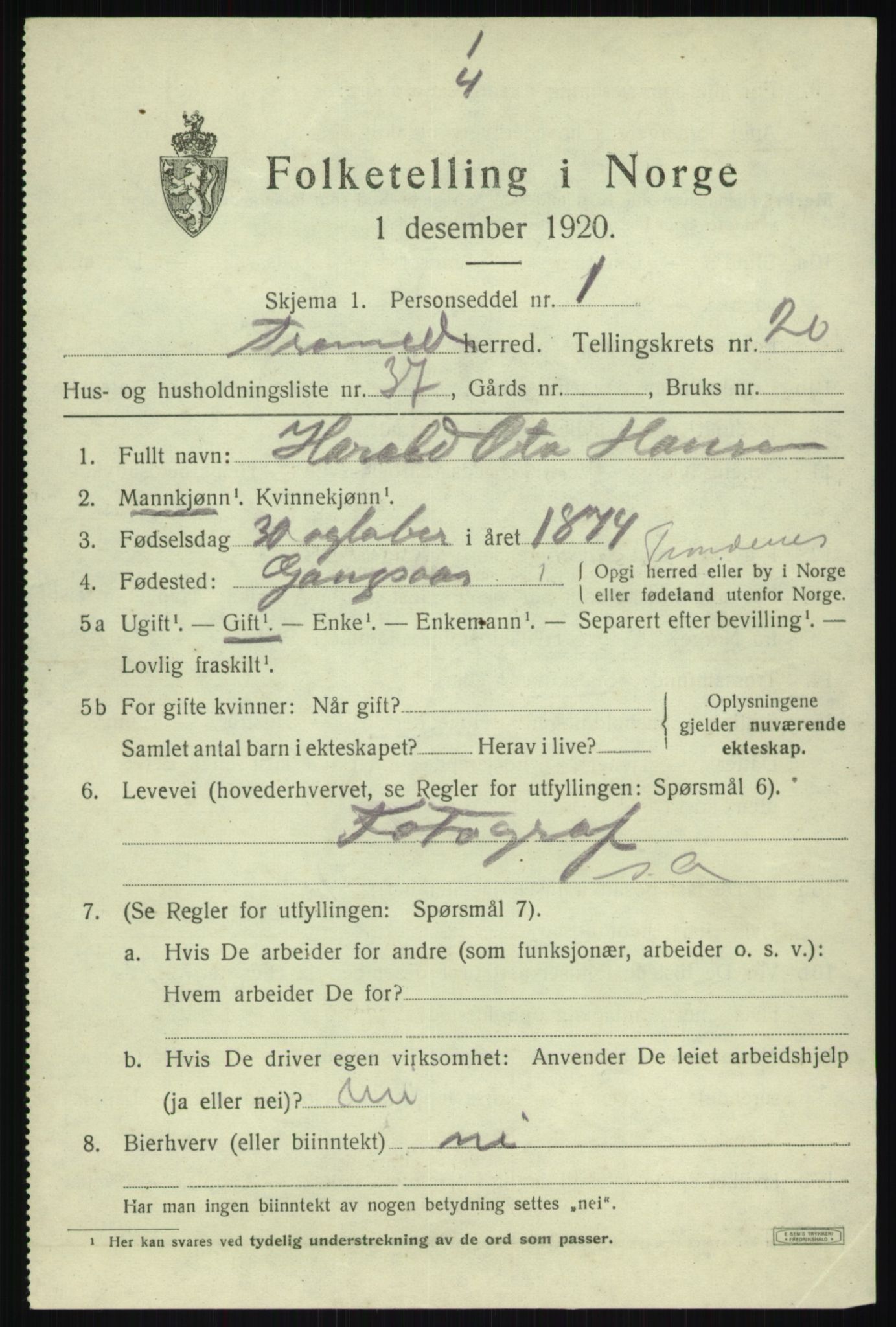 SATØ, 1920 census for Trondenes, 1920, p. 16014