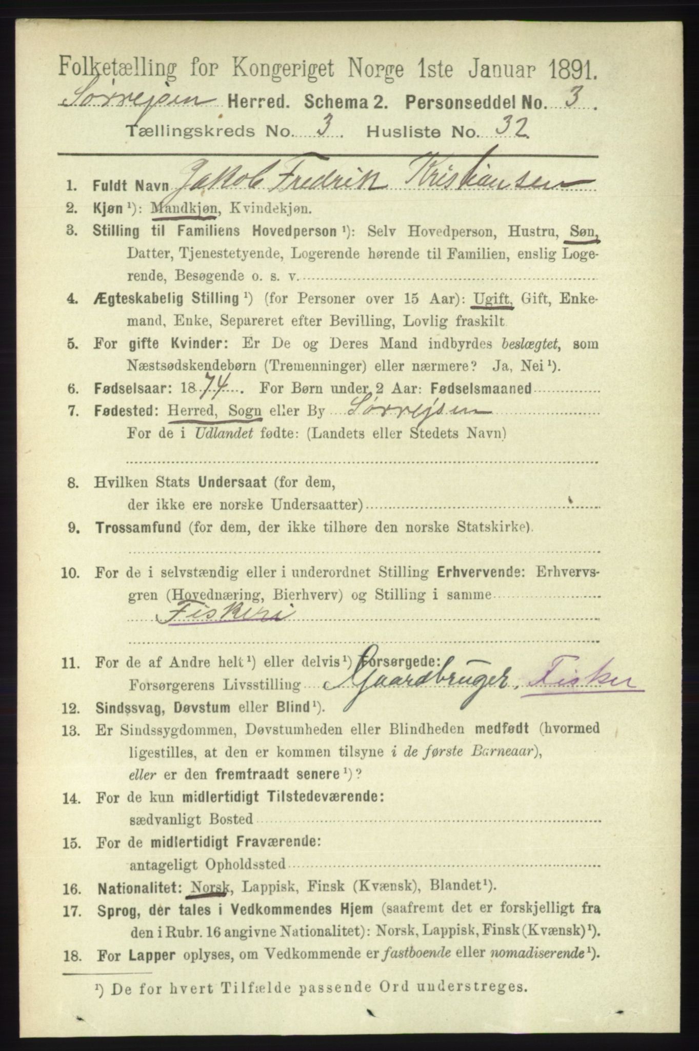 RA, 1891 census for 1925 Sørreisa, 1891, p. 957