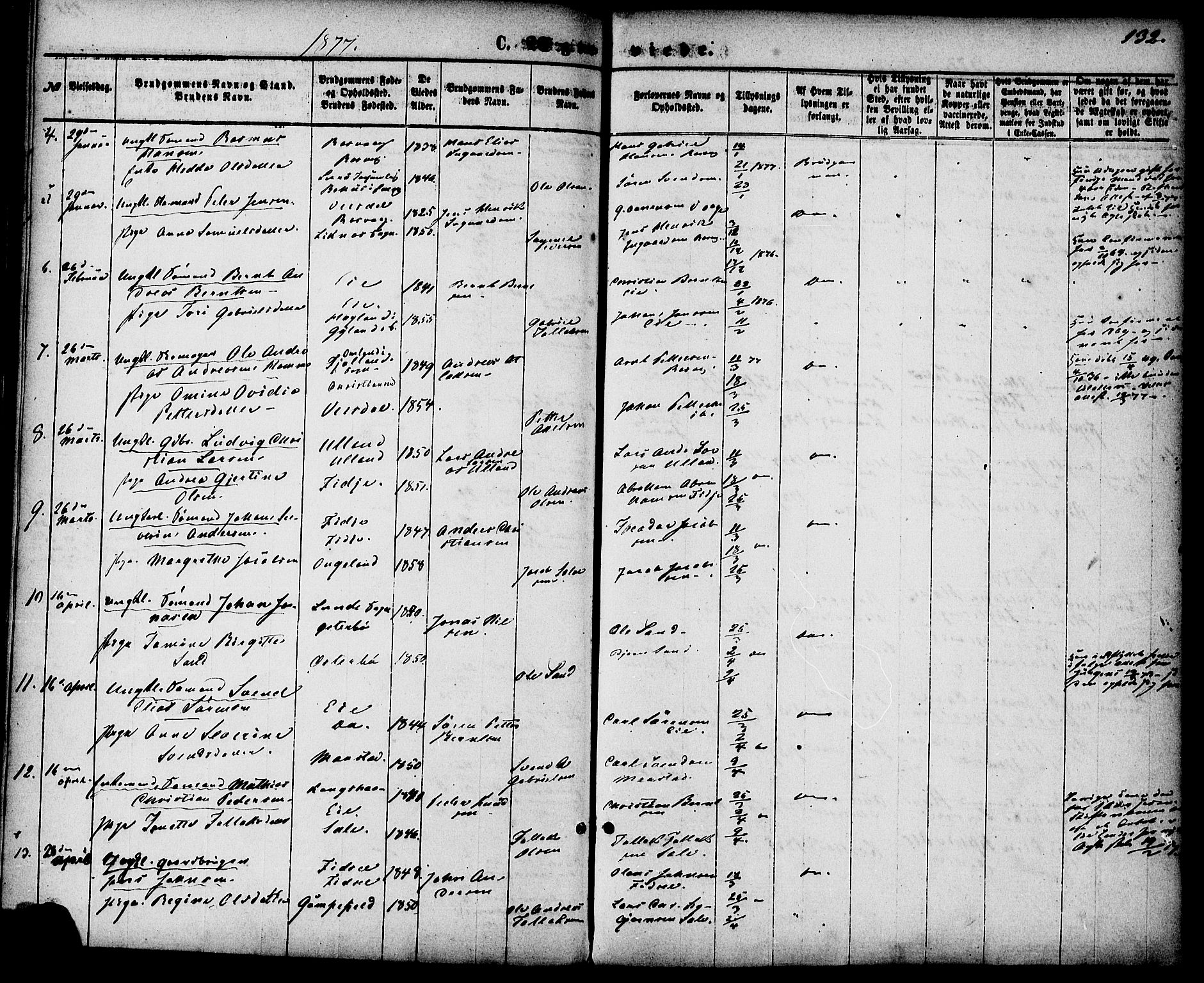 Flekkefjord sokneprestkontor, AV/SAK-1111-0012/F/Fa/Fab/L0005: Parish register (official) no. A 5, 1870-1886, p. 132