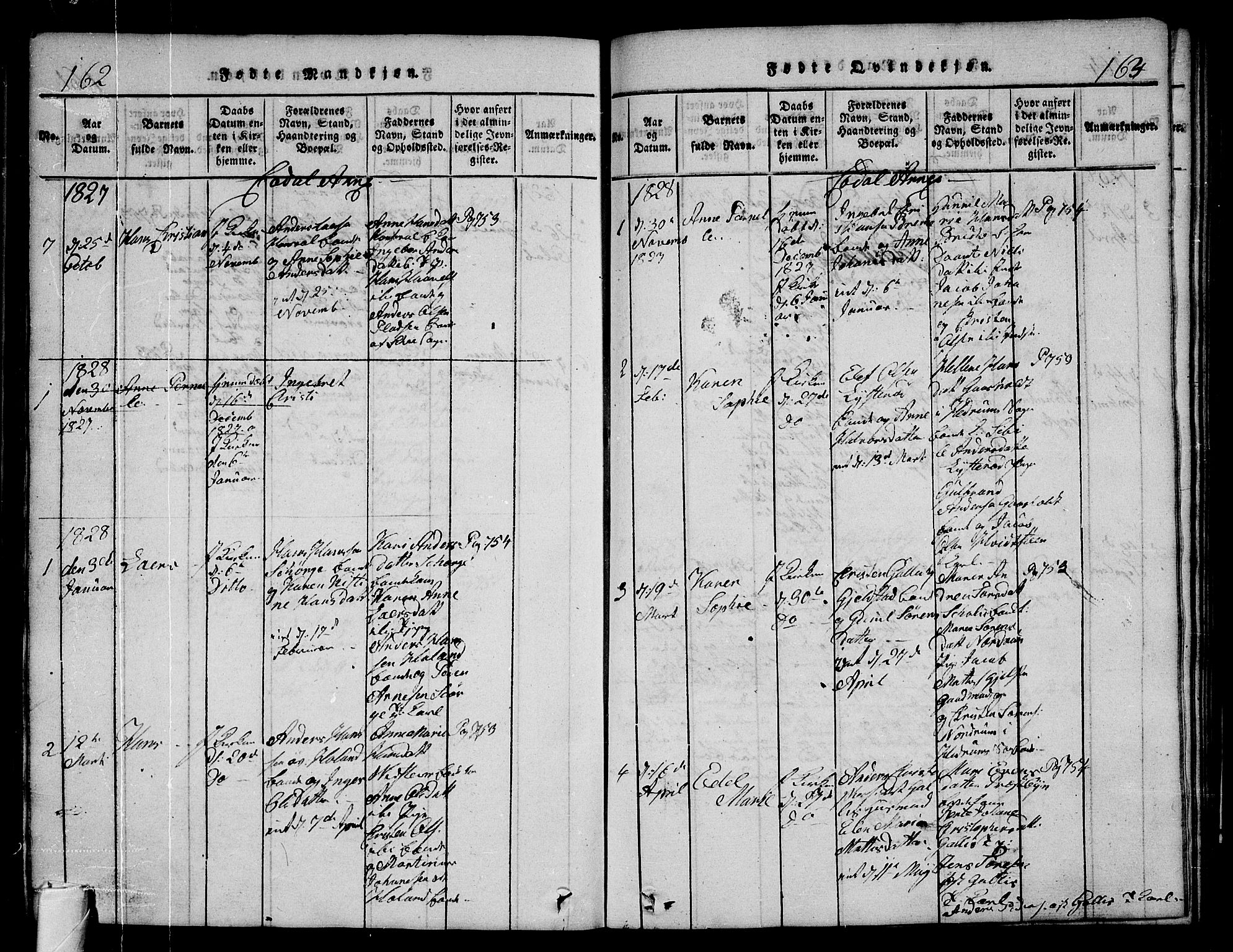 Andebu kirkebøker, AV/SAKO-A-336/G/Ga/L0002: Parish register (copy) no. I 2 /3, 1823-1832, p. 162-163