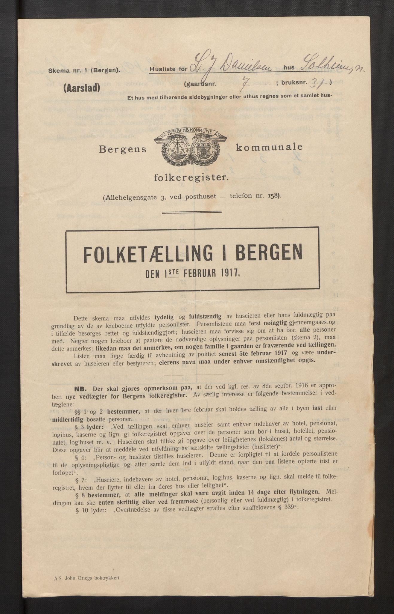 SAB, Municipal Census 1917 for Bergen, 1917, p. 48302