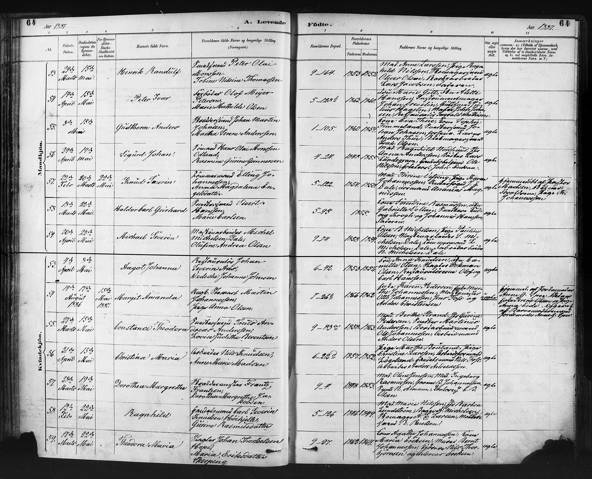 Nykirken Sokneprestembete, AV/SAB-A-77101/H/Haa: Parish register (official) no. B 5, 1885-1894, p. 64