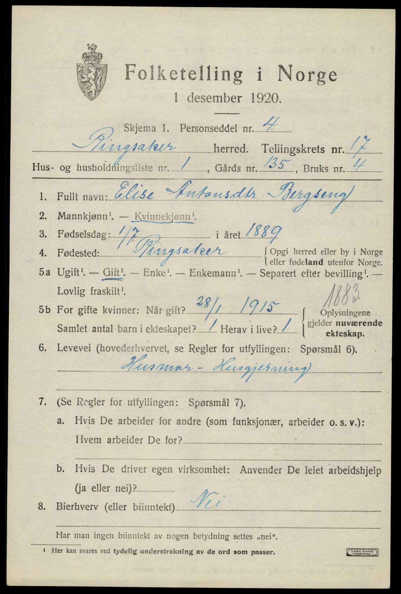 SAH, 1920 census for Ringsaker, 1920, p. 23660