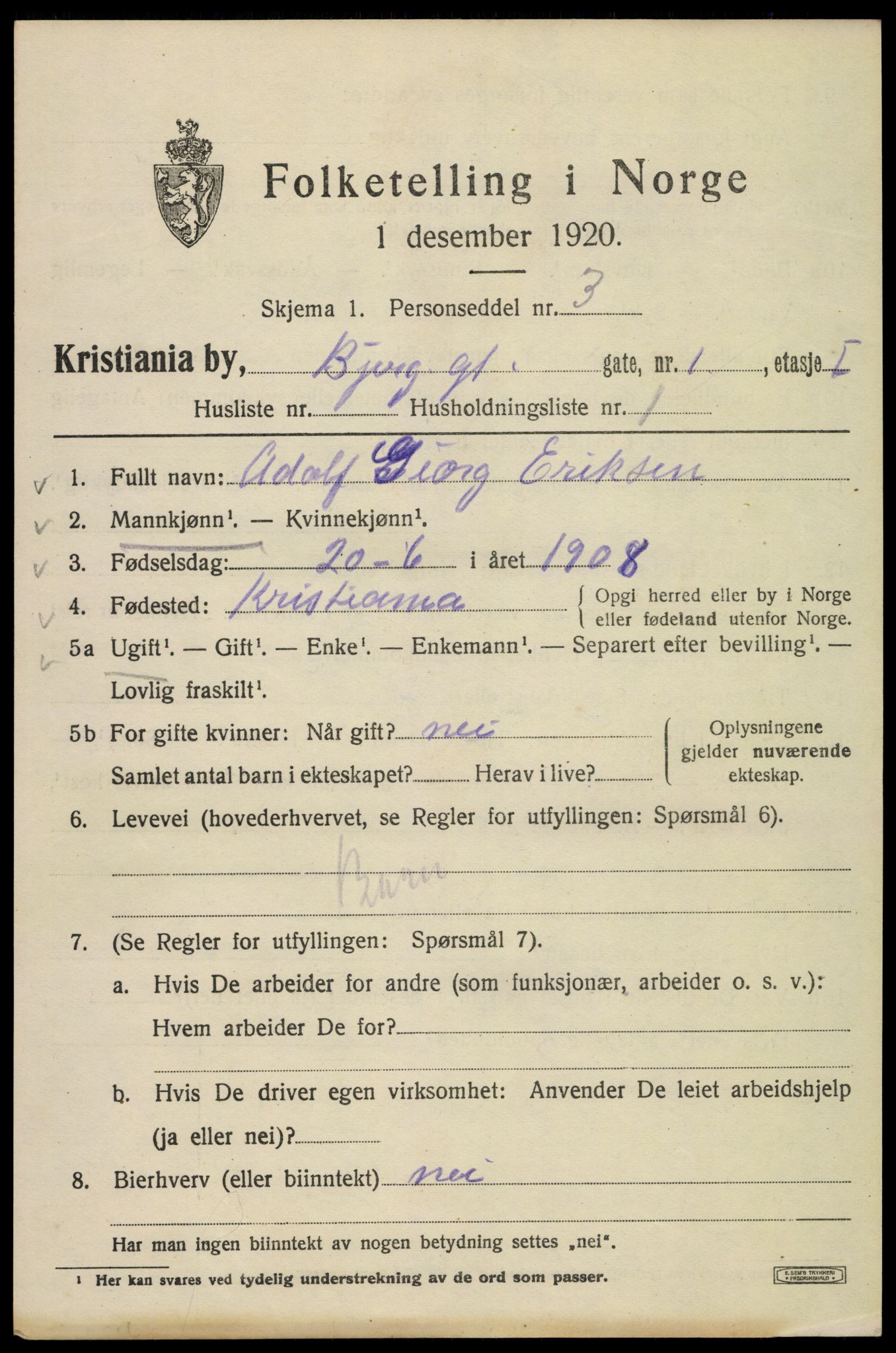 SAO, 1920 census for Kristiania, 1920, p. 157393