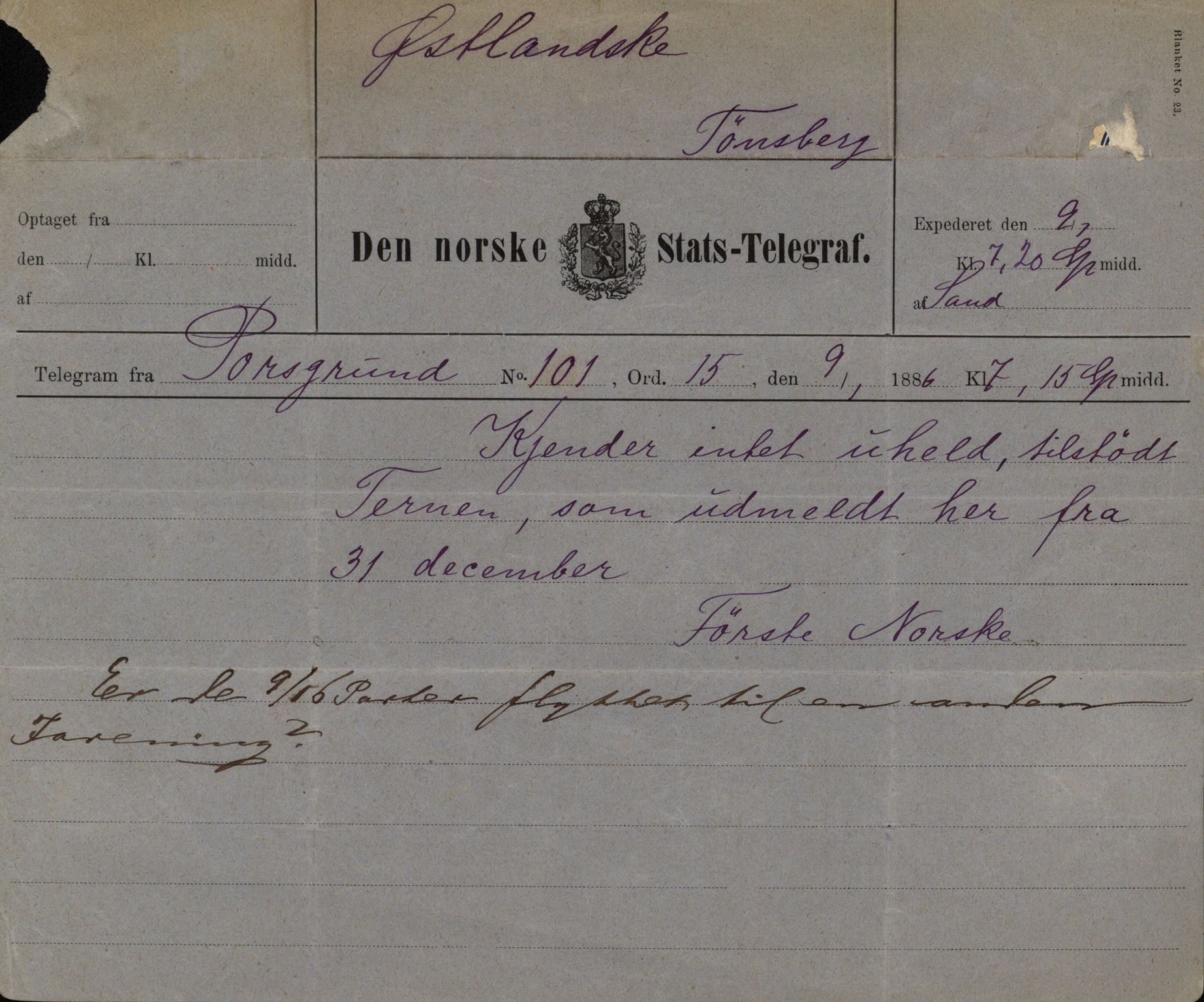 Pa 63 - Østlandske skibsassuranceforening, VEMU/A-1079/G/Ga/L0019/0001: Havaridokumenter / Telanak, Telefon, Ternen, Sir John Lawrence, Benguela, 1886, p. 41